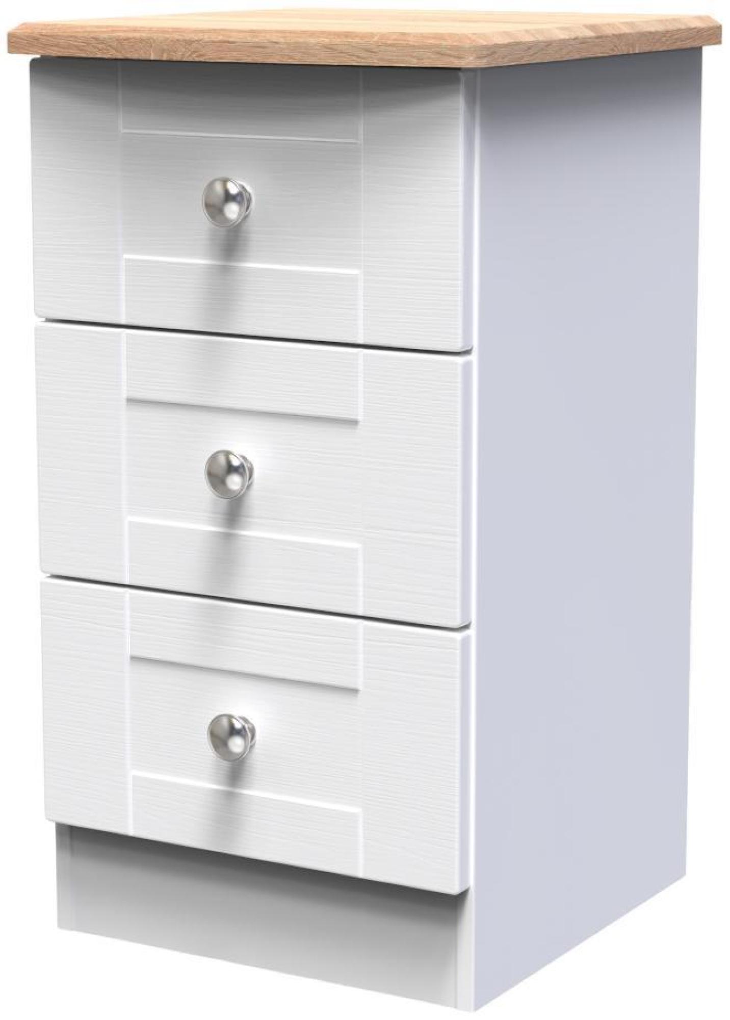 Sussex Bedside Cabinet - 3 Drawer - White and Oak