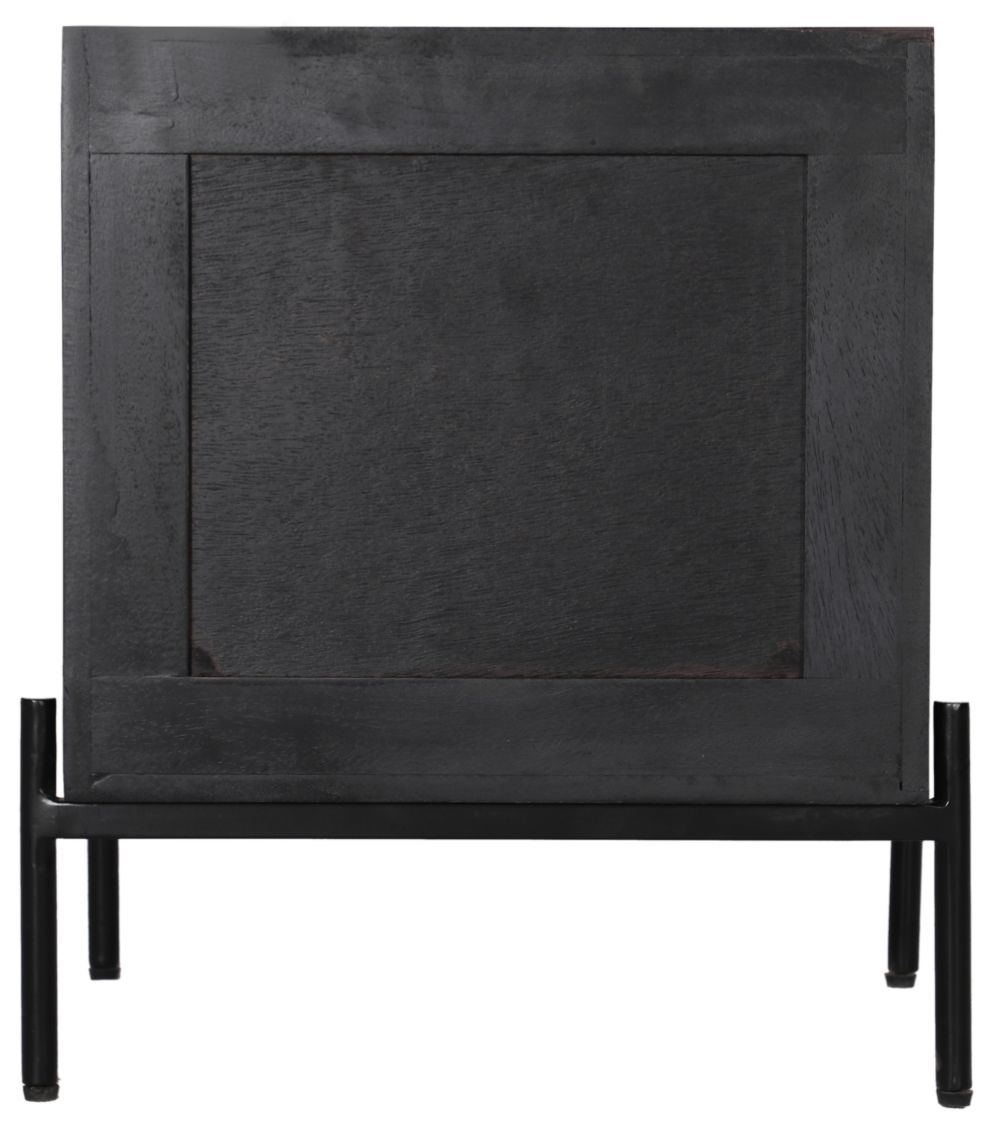 Tapola Black Wood and Rattan 2 Drawer Bedside Cabinet