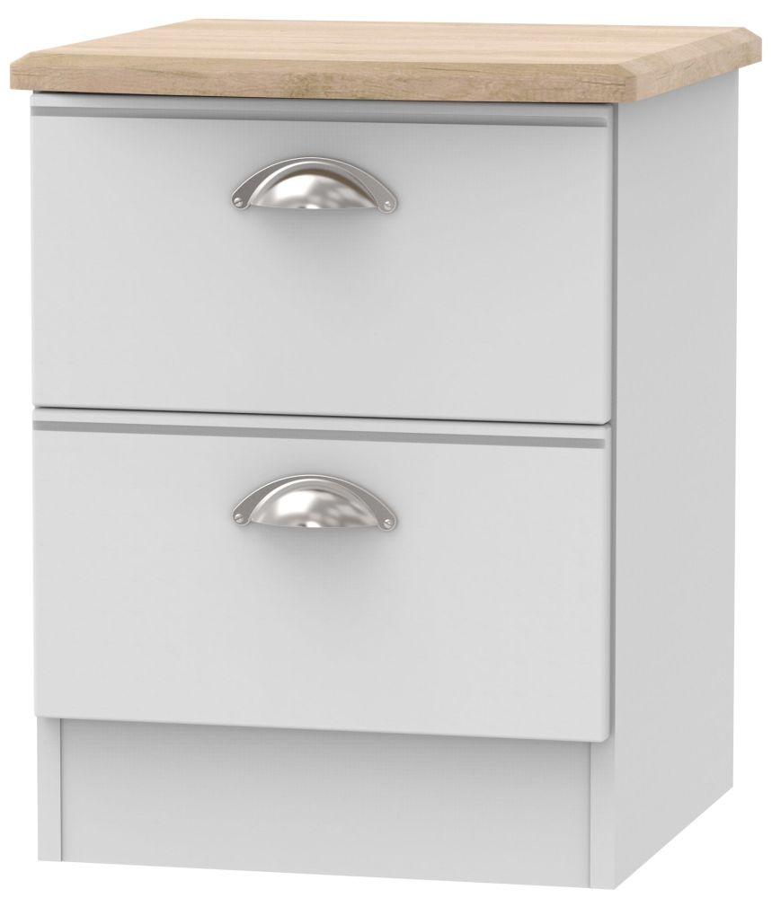 Victoria 2 Drawer Bedside Cabinet - Grey Matt and Riviera Oak