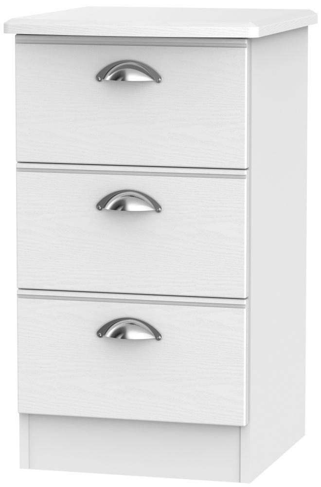 Victoria 3 Drawer Bedside Cabinet - White Ash