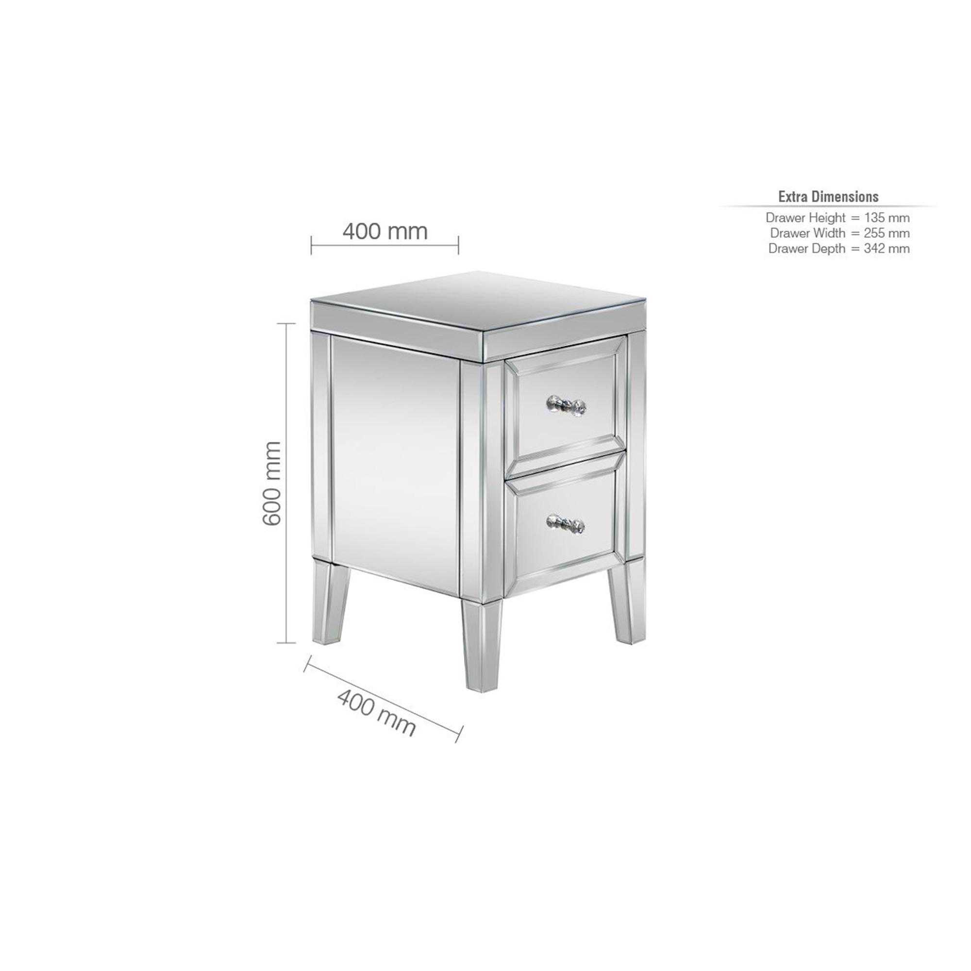 Valencia Bedside Cabinet - 2 Drawer - Mirrored