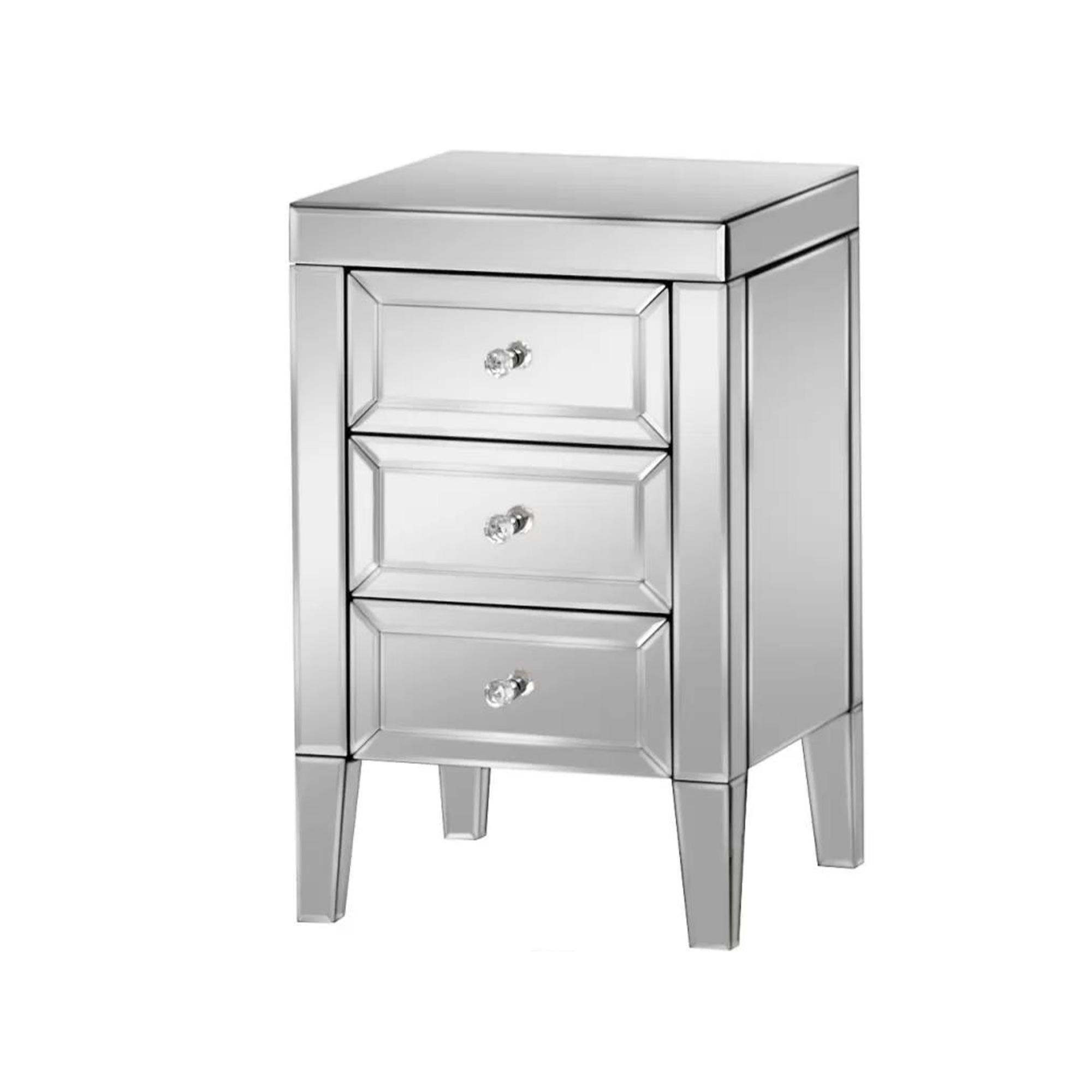 Valencia Bedside Cabinet - 3 Drawer - Mirrored