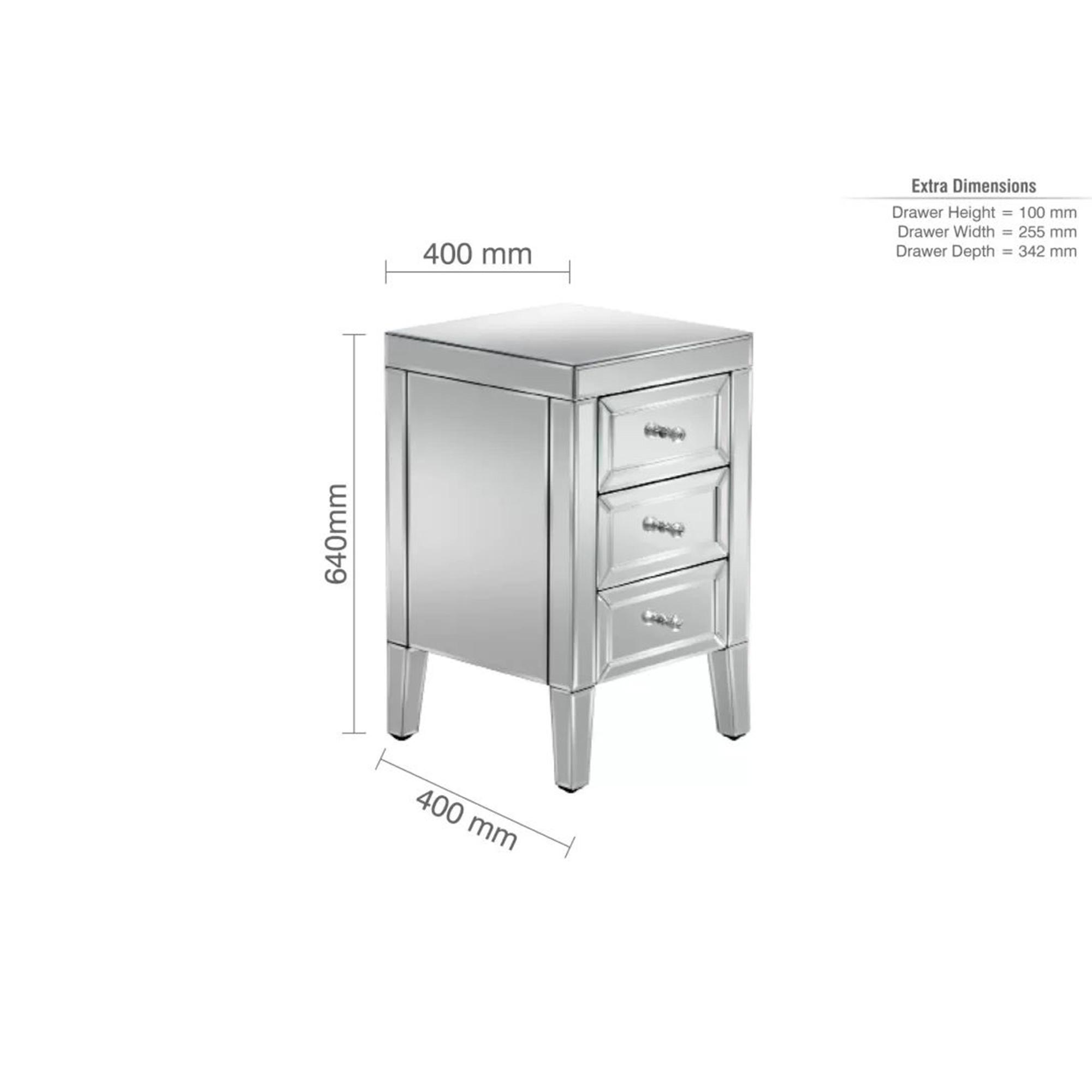 Valencia Bedside Cabinet - 3 Drawer - Mirrored