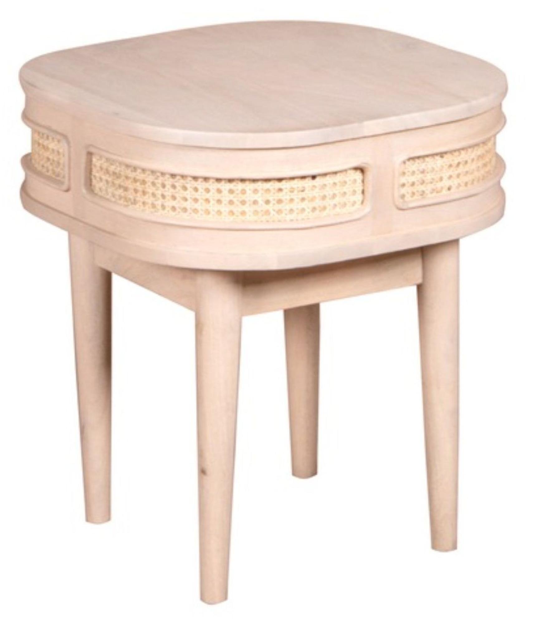 Vance Curved Natural Rattan and Mango Wood Bedside Table