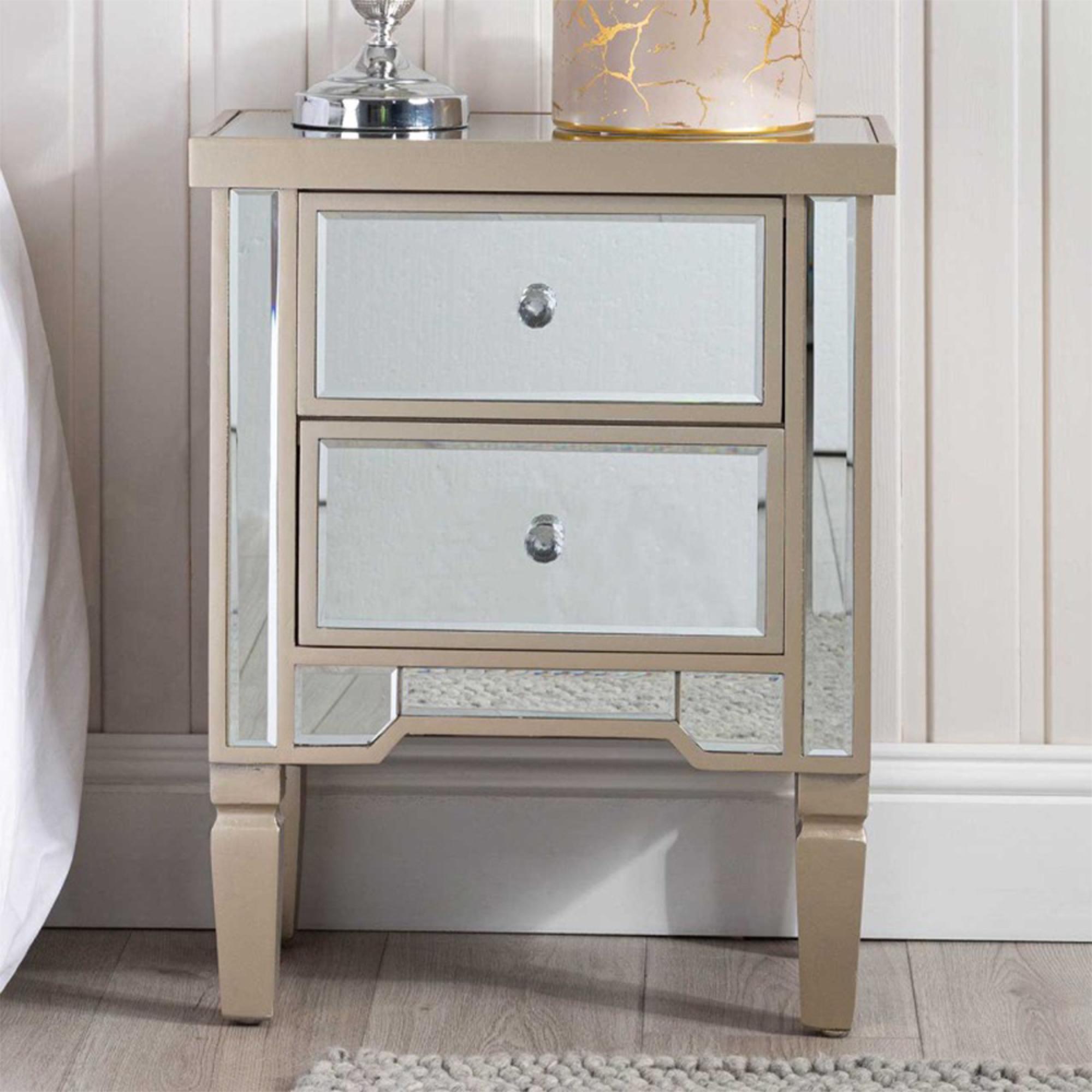 Vista Bedside Cabinet - 2 Drawer - Dark Champagne Mirrored