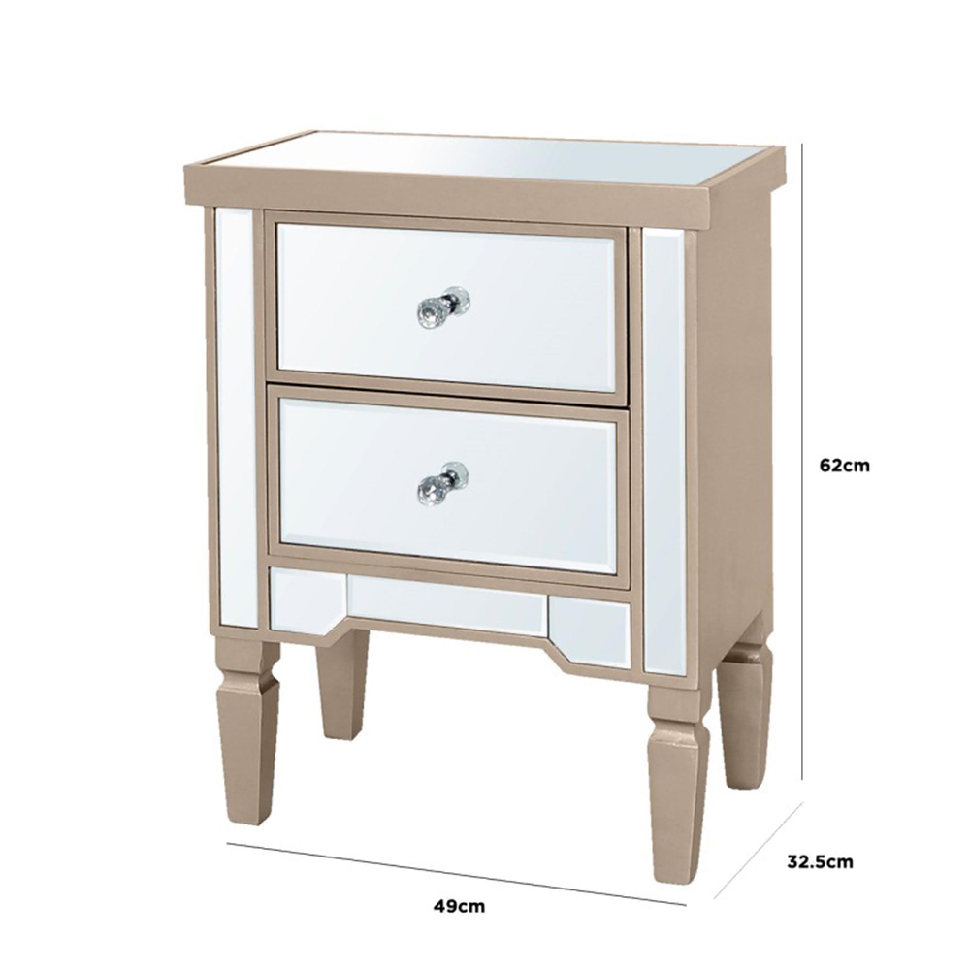 Vista Bedside Cabinet - 2 Drawer - Dark Champagne Mirrored