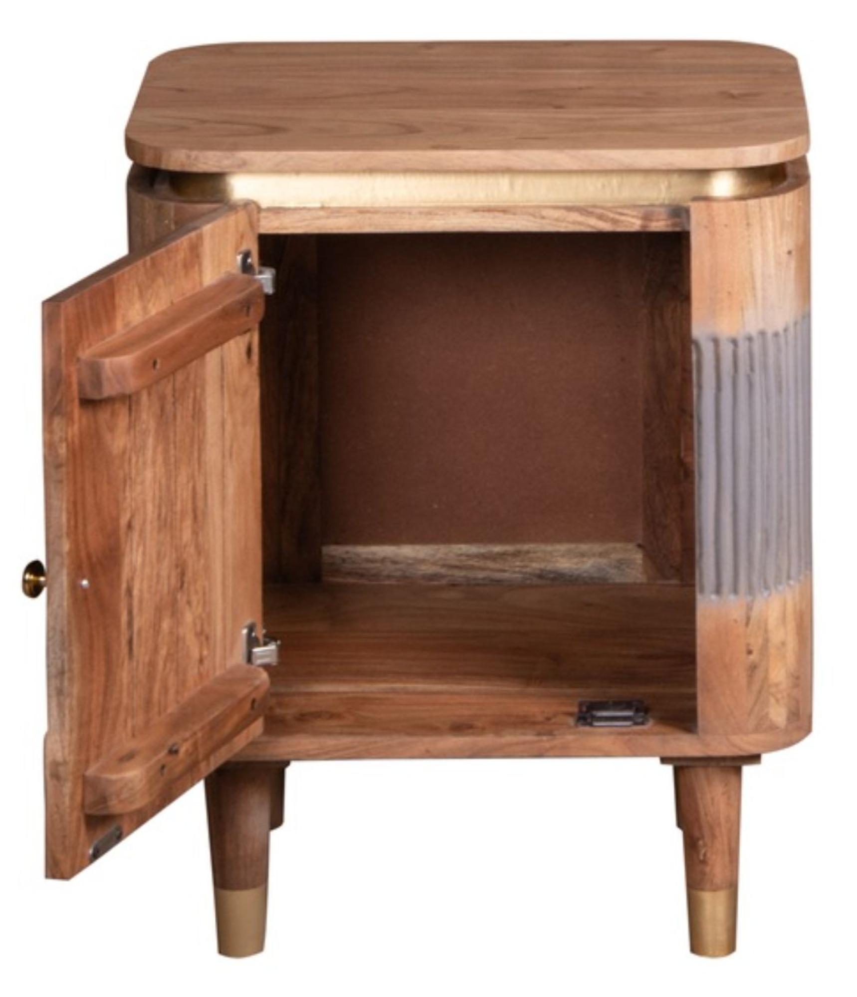 William Acacia Ribbed with Gold Trim 1 Door Bedside Table