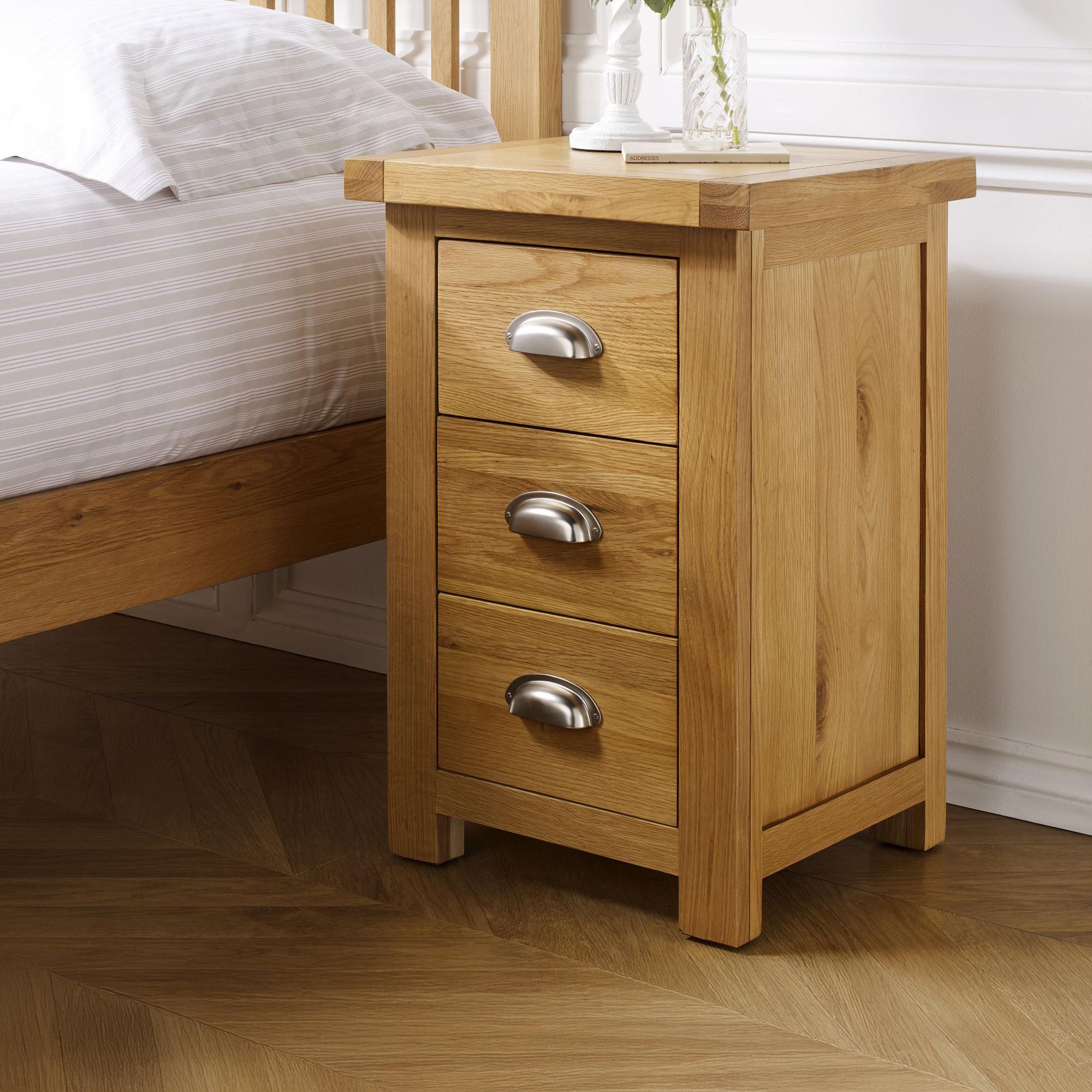 Woburn Tall Bedside Cabinet - 3 Drawer - Rustic Oak