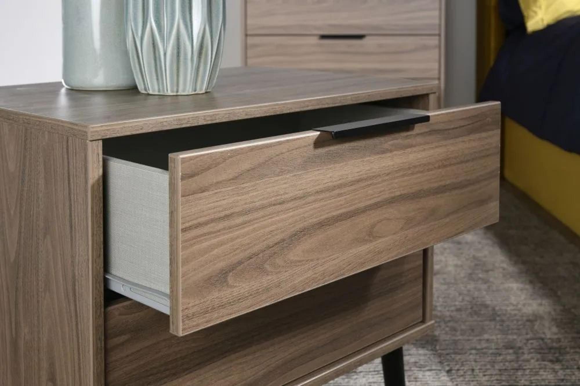 Hong Kong Bedside Cabinet - 2 Drawer - Wide - with Wooden Legs - Walnut