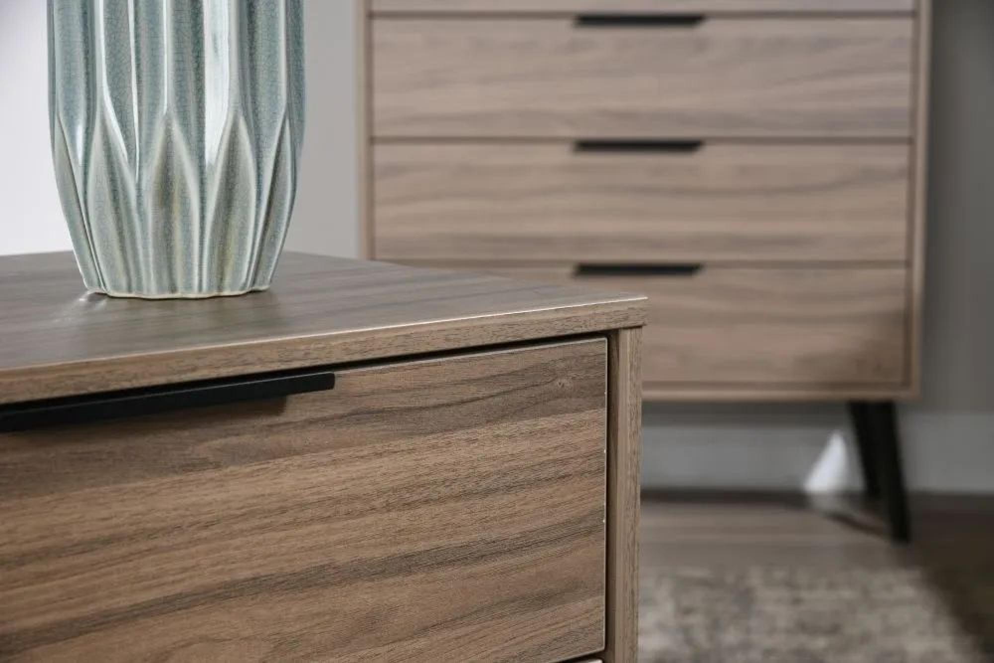 Hong Kong Bedside Cabinet - 2 Drawer - Wide - with Wooden Legs - Walnut