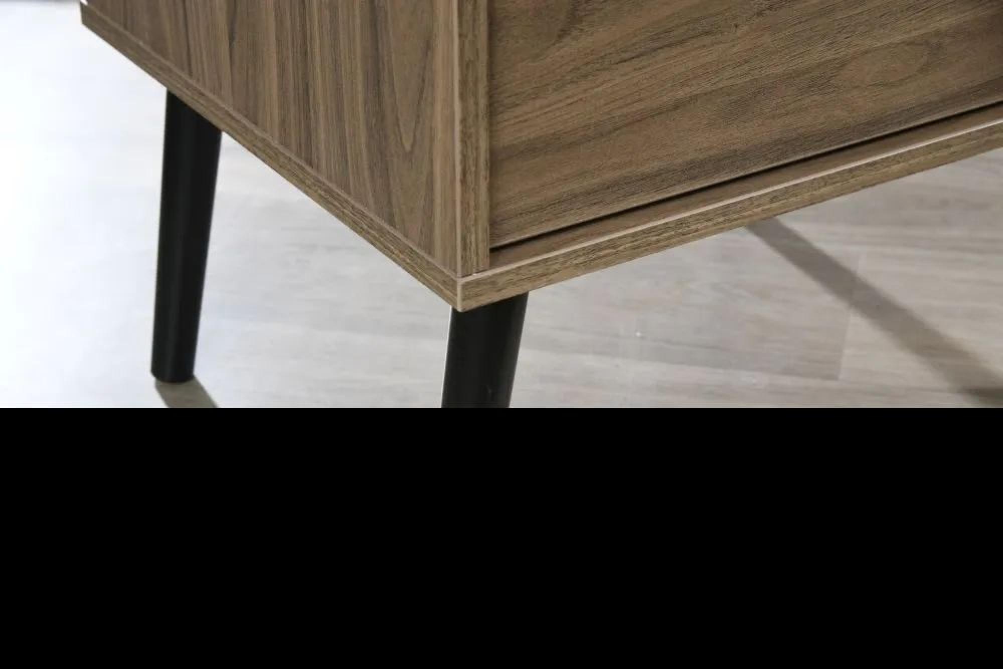 Hong Kong Bedside Cabinet - 2 Drawer - Wide - with Wooden Legs - Walnut