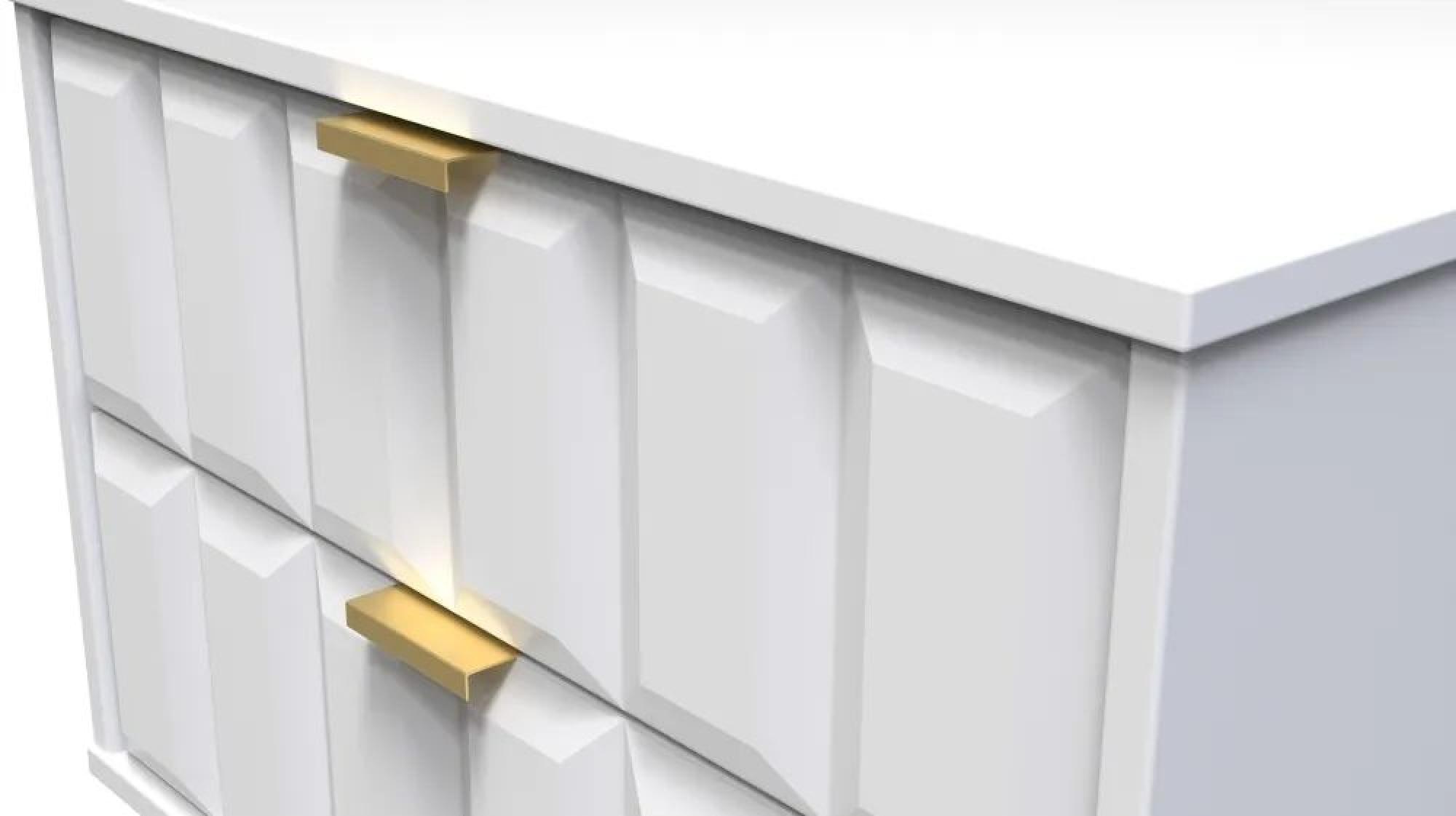 Cube Bedside Cabinet - 2 Drawer - Wide - with Gold Hairpin Legs - White