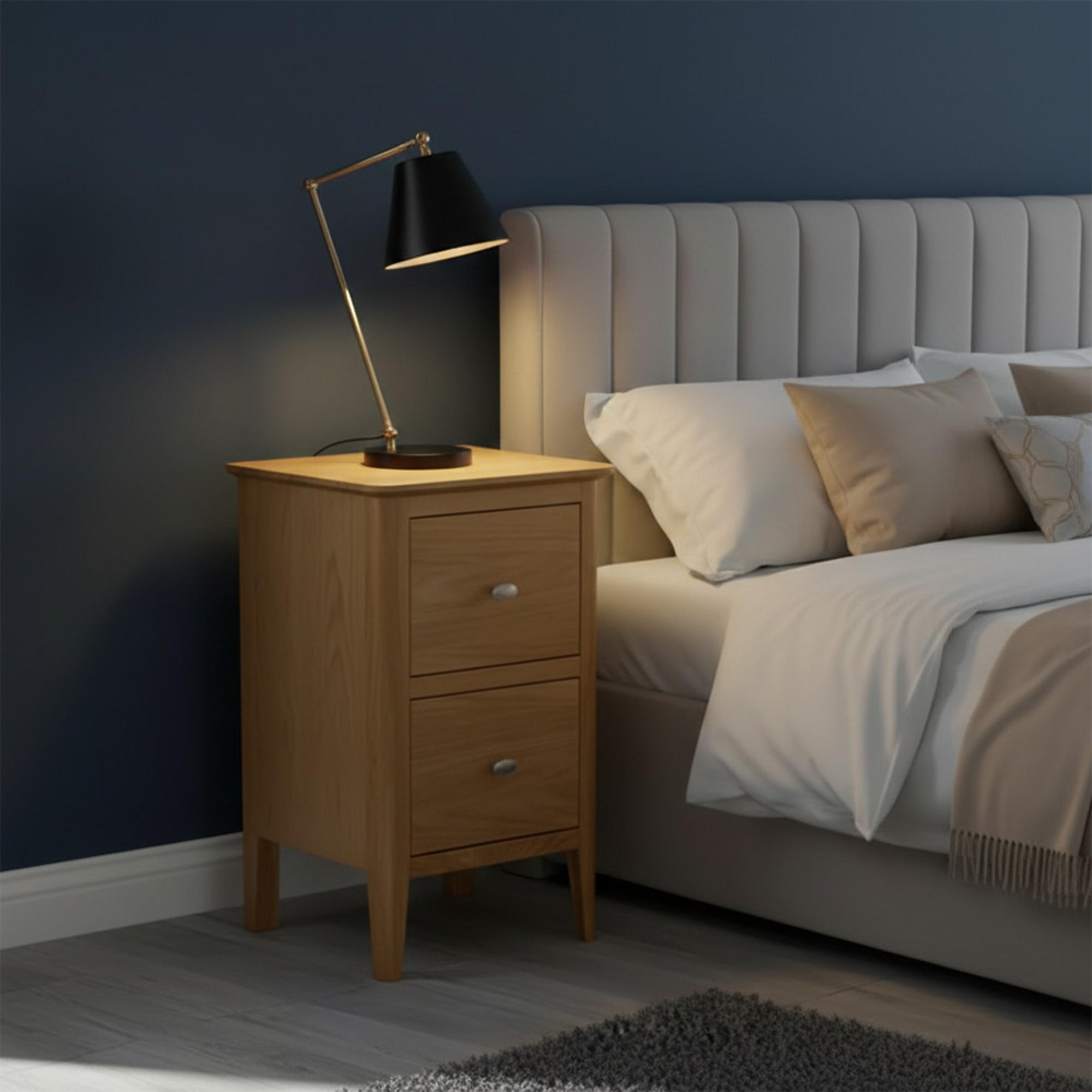Bath Narrow Bedside Cabinet - 2 Drawer - Oak