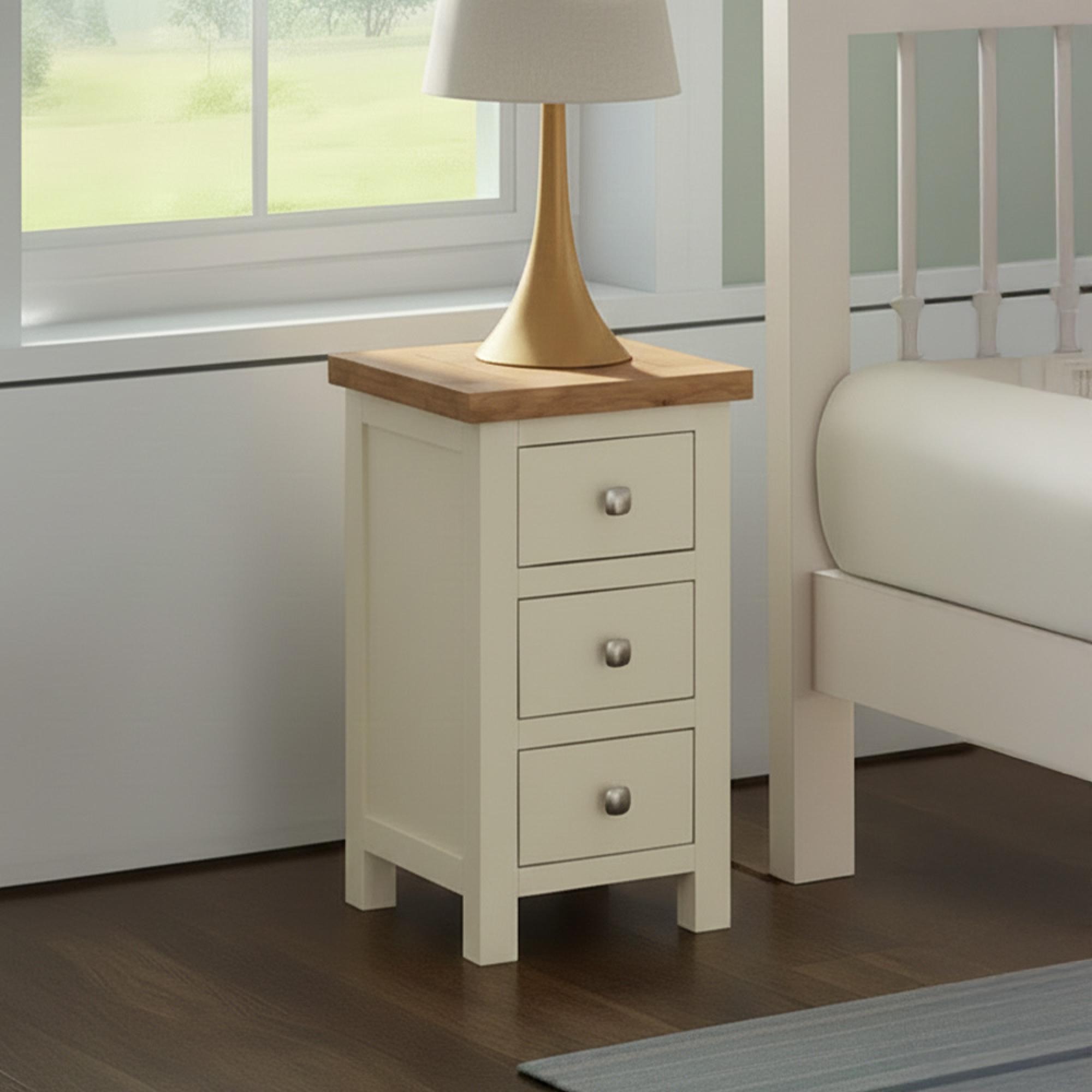 Lundy Bedside Cabinet - 3 Drawer Compact - Ivory Painted
