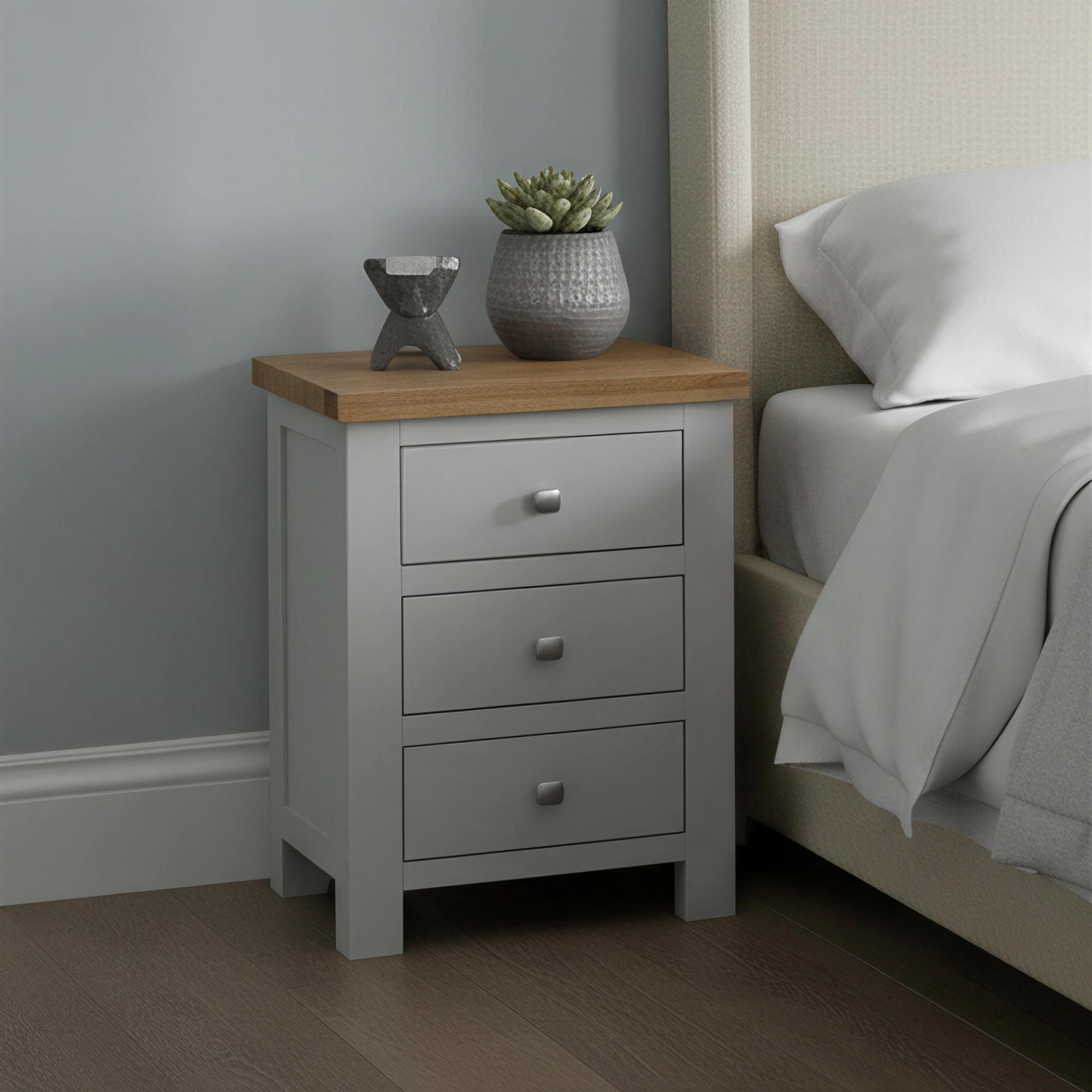 Lundy Bedside Cabinet - 3 Drawer - Grey Painted