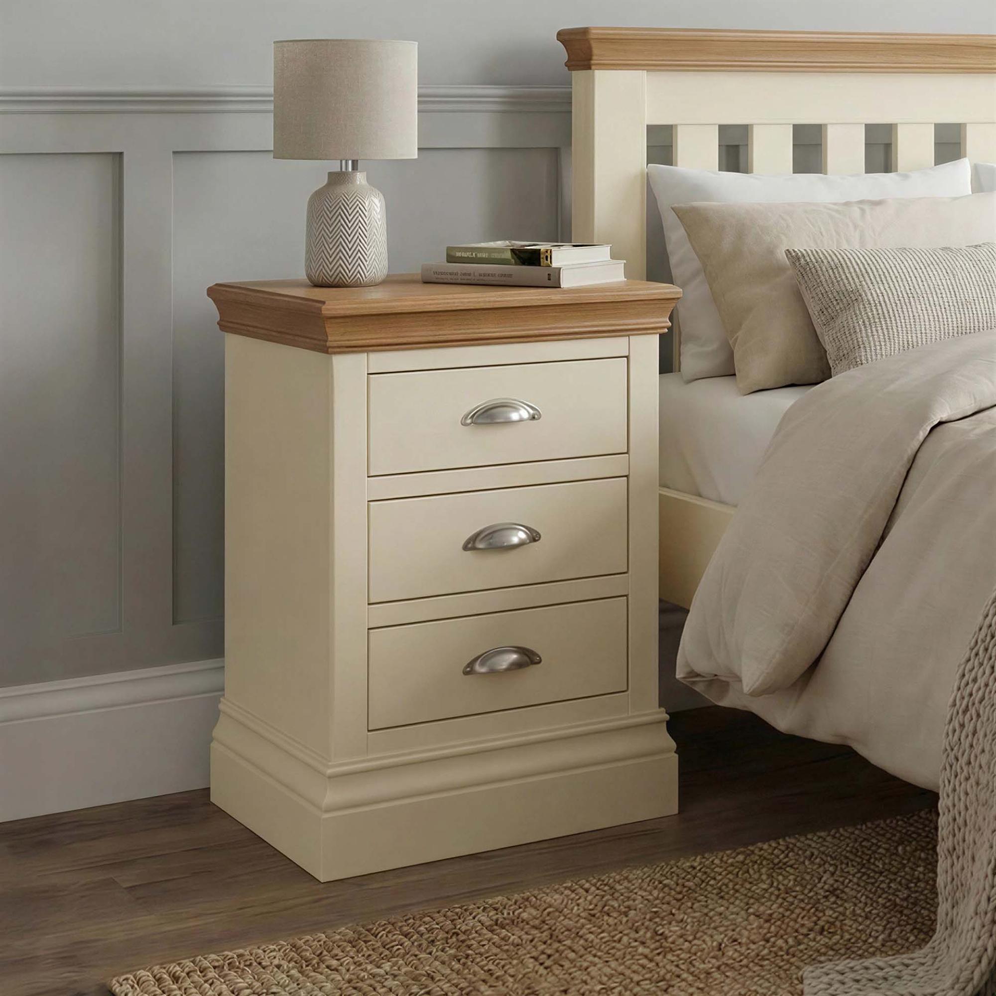 Versailles Bedside Cabinet - 3 Drawer - Ivory Painted