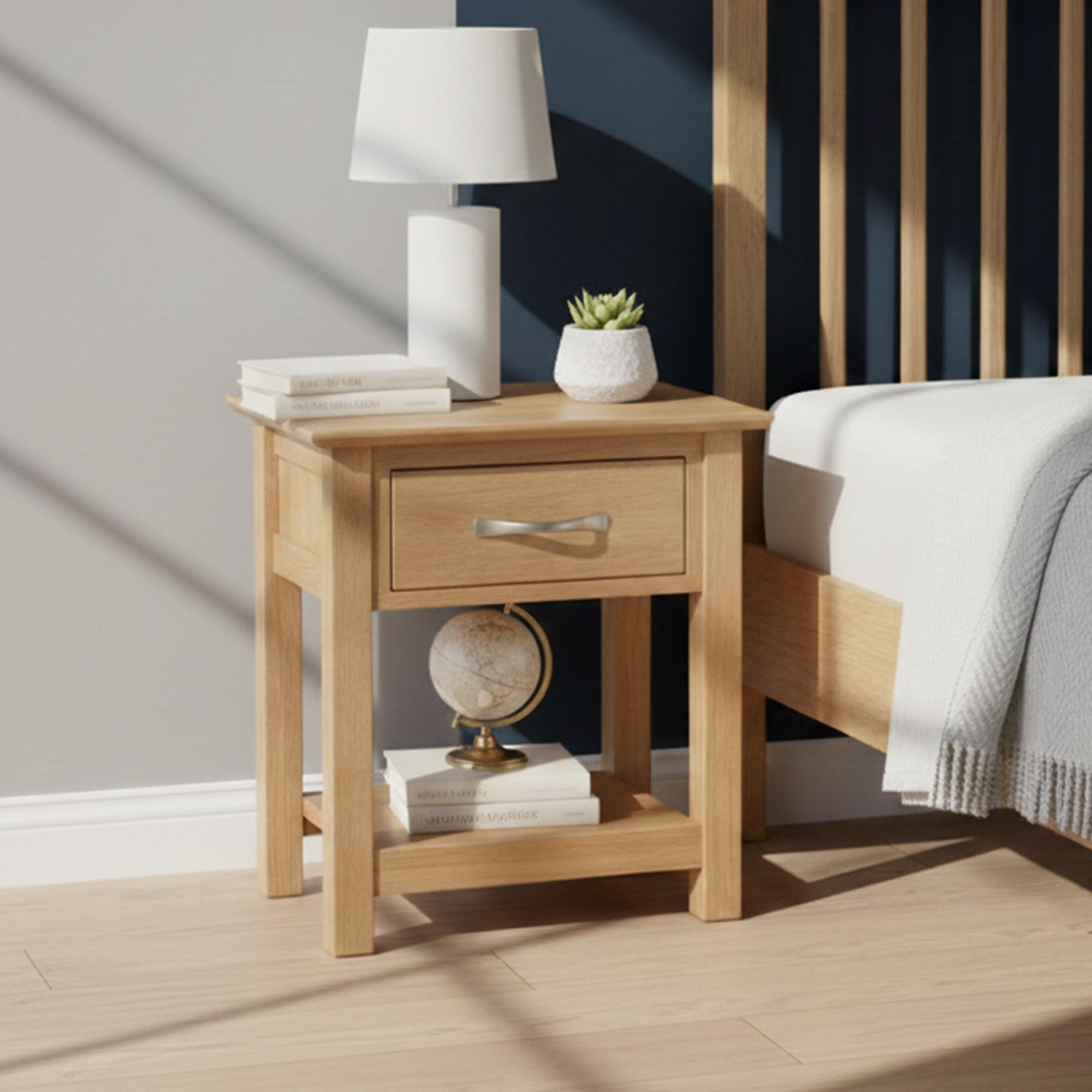 Nimbus Bedside Table - 1 Drawer - Oak