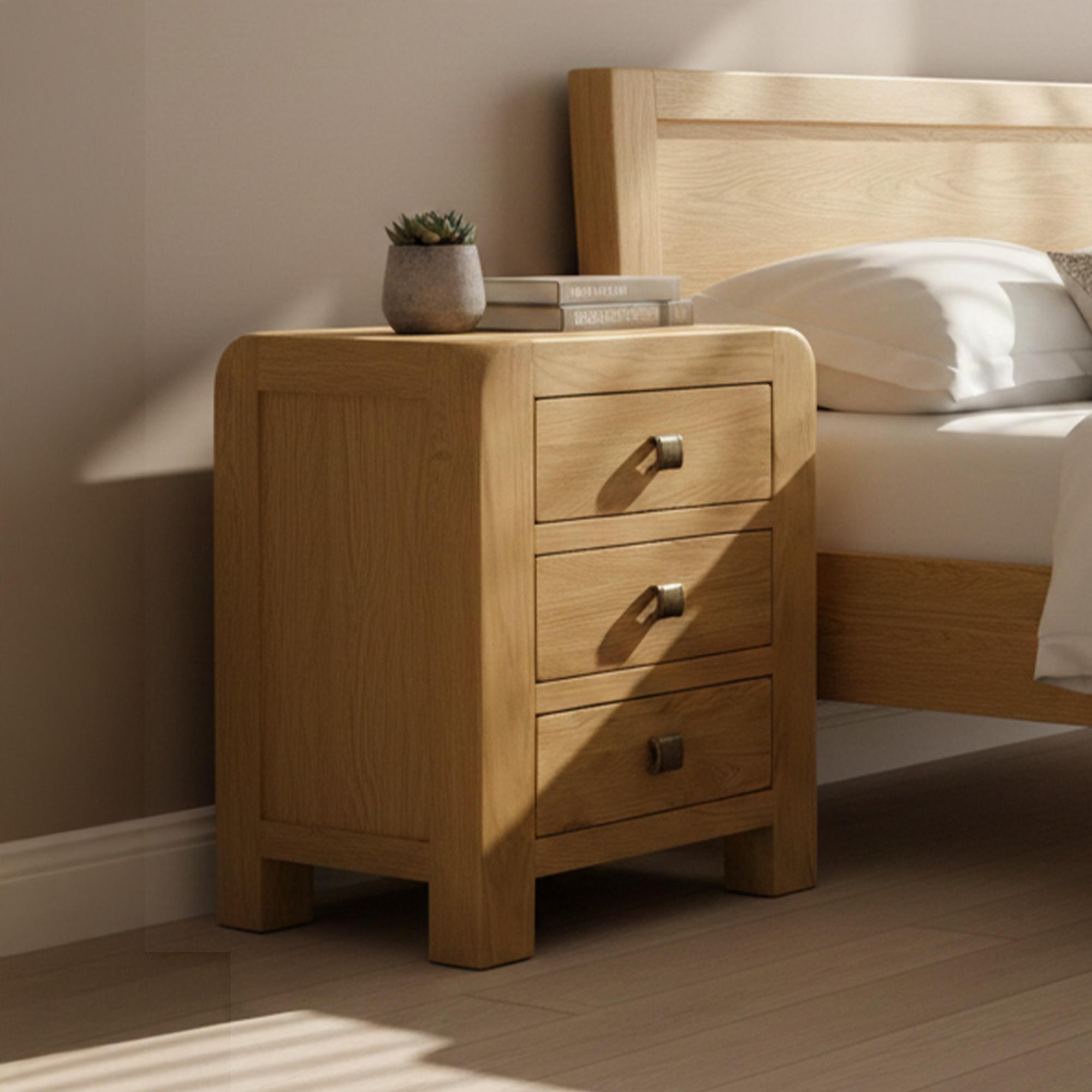 Curve Bedside Cabinet - 3 Drawer - Oak