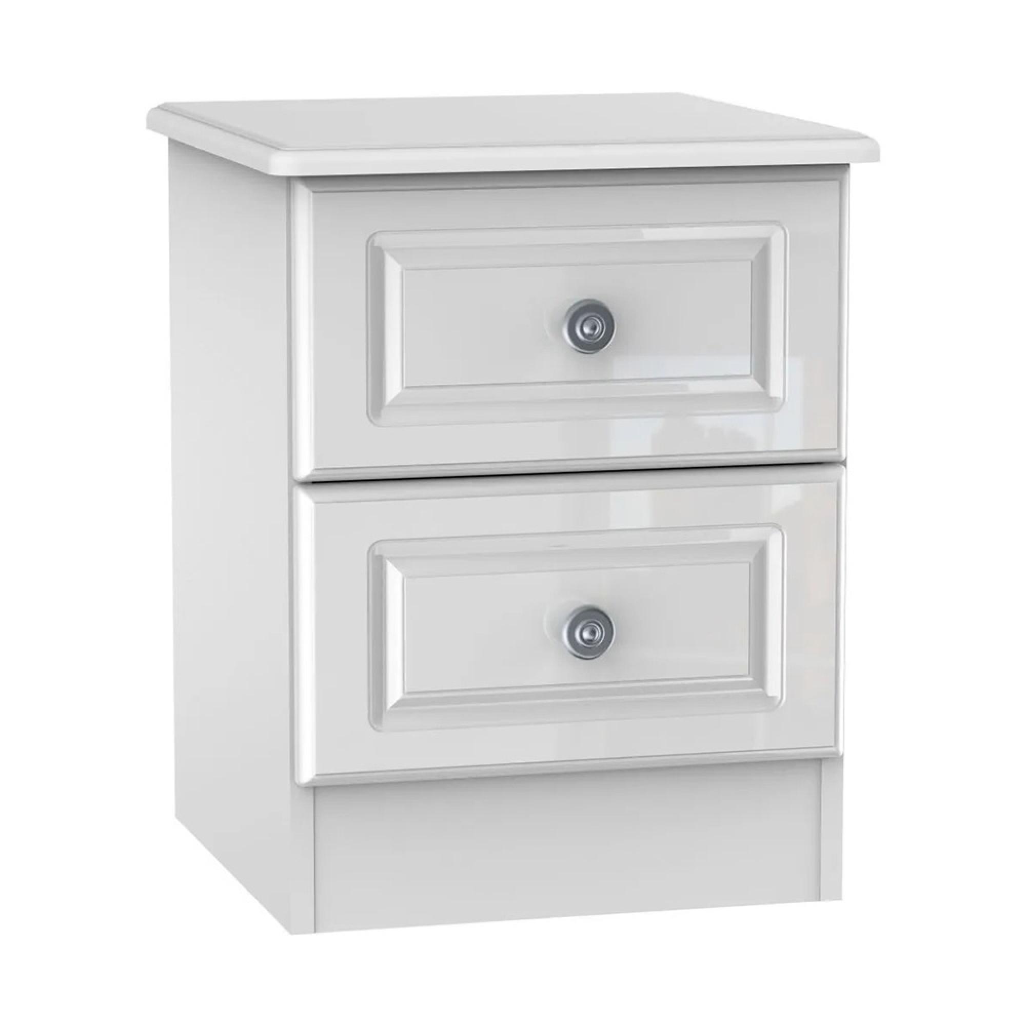 Pembroke Bedside Cabinet - 2 Drawer - White Gloss