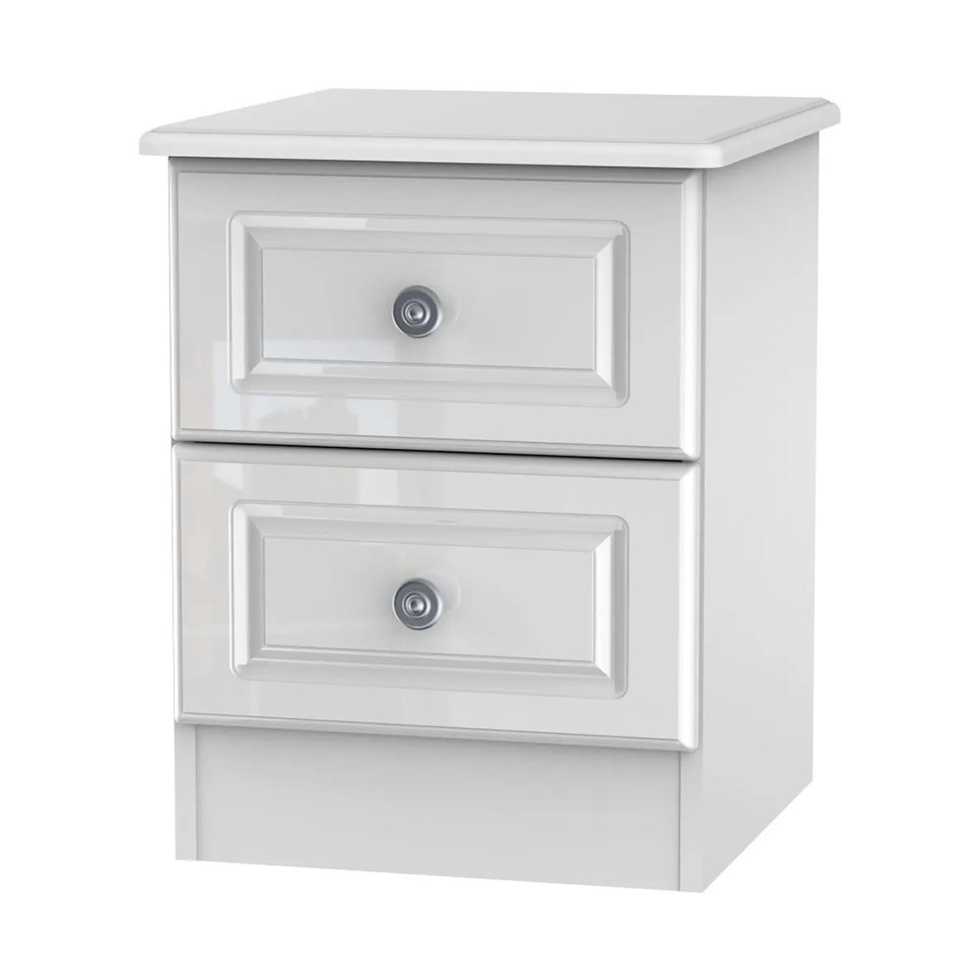 Pembroke Bedside Cabinet - 2 Drawer - White Gloss