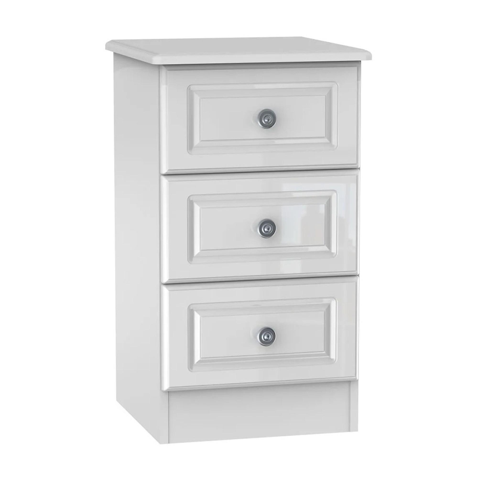 Pembroke Bedside Cabinet - 3 Drawer - White Gloss