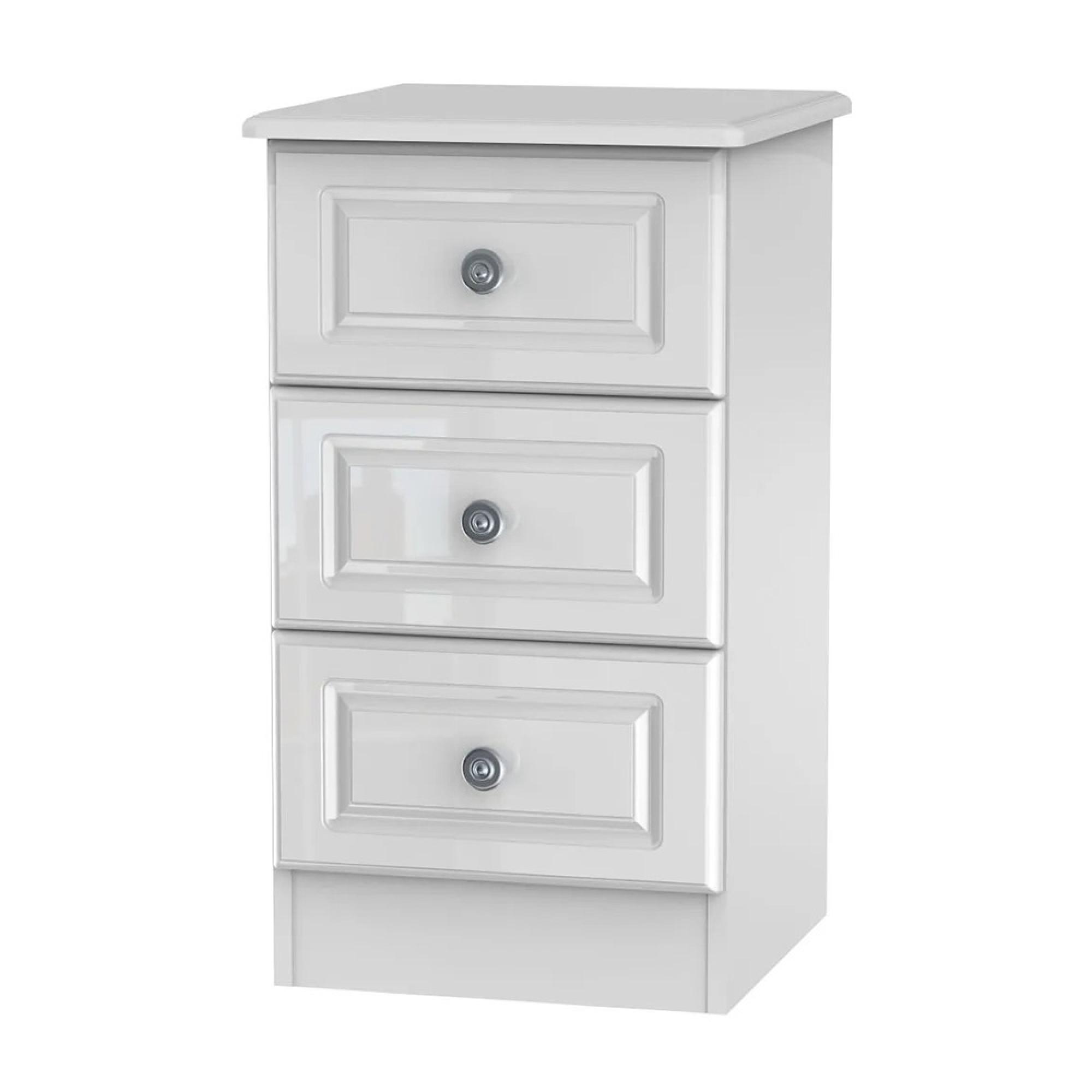 Pembroke Bedside Cabinet - 3 Drawer - White Gloss