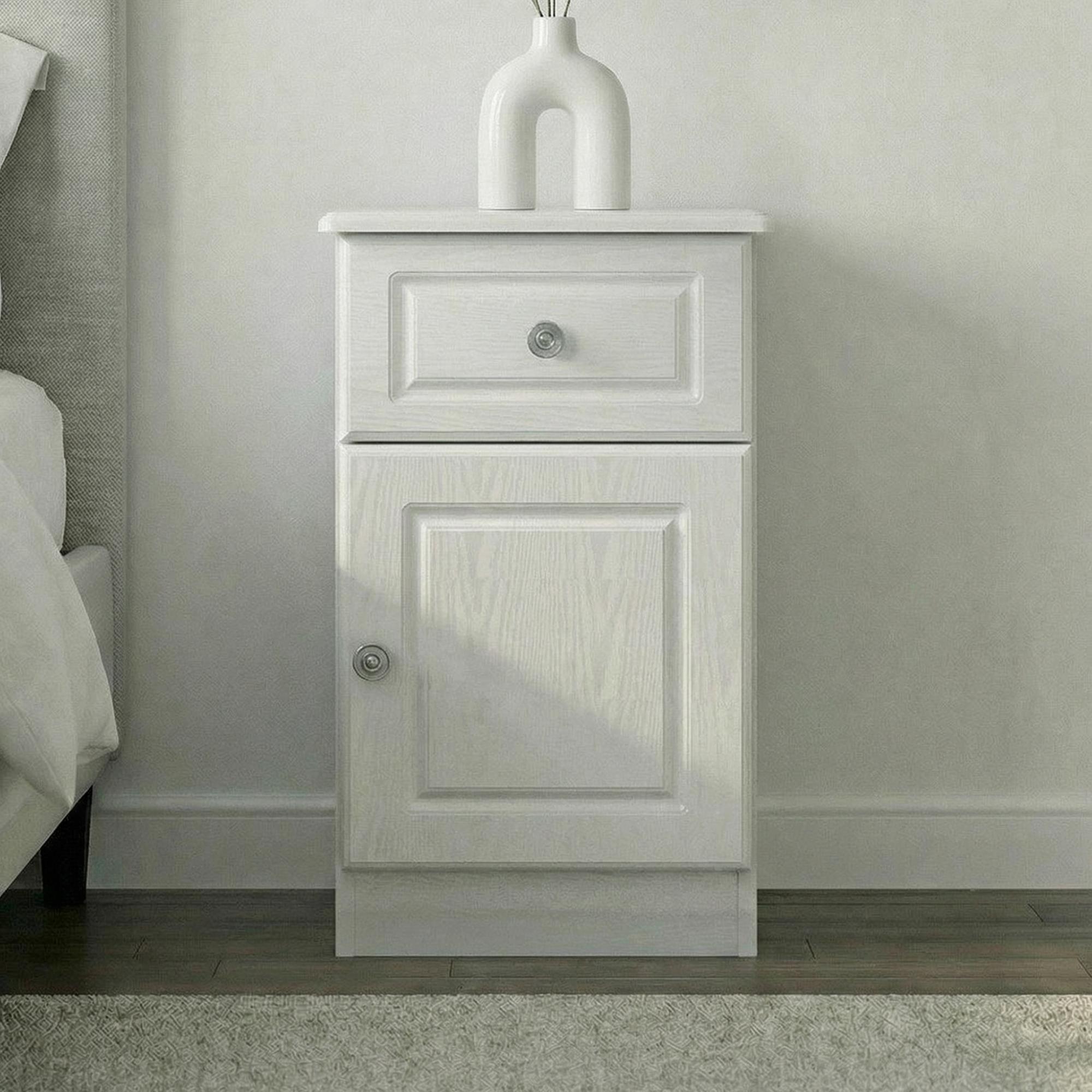 Pembroke White 1 Door 1 Drawer Bedside Cabinet RHF