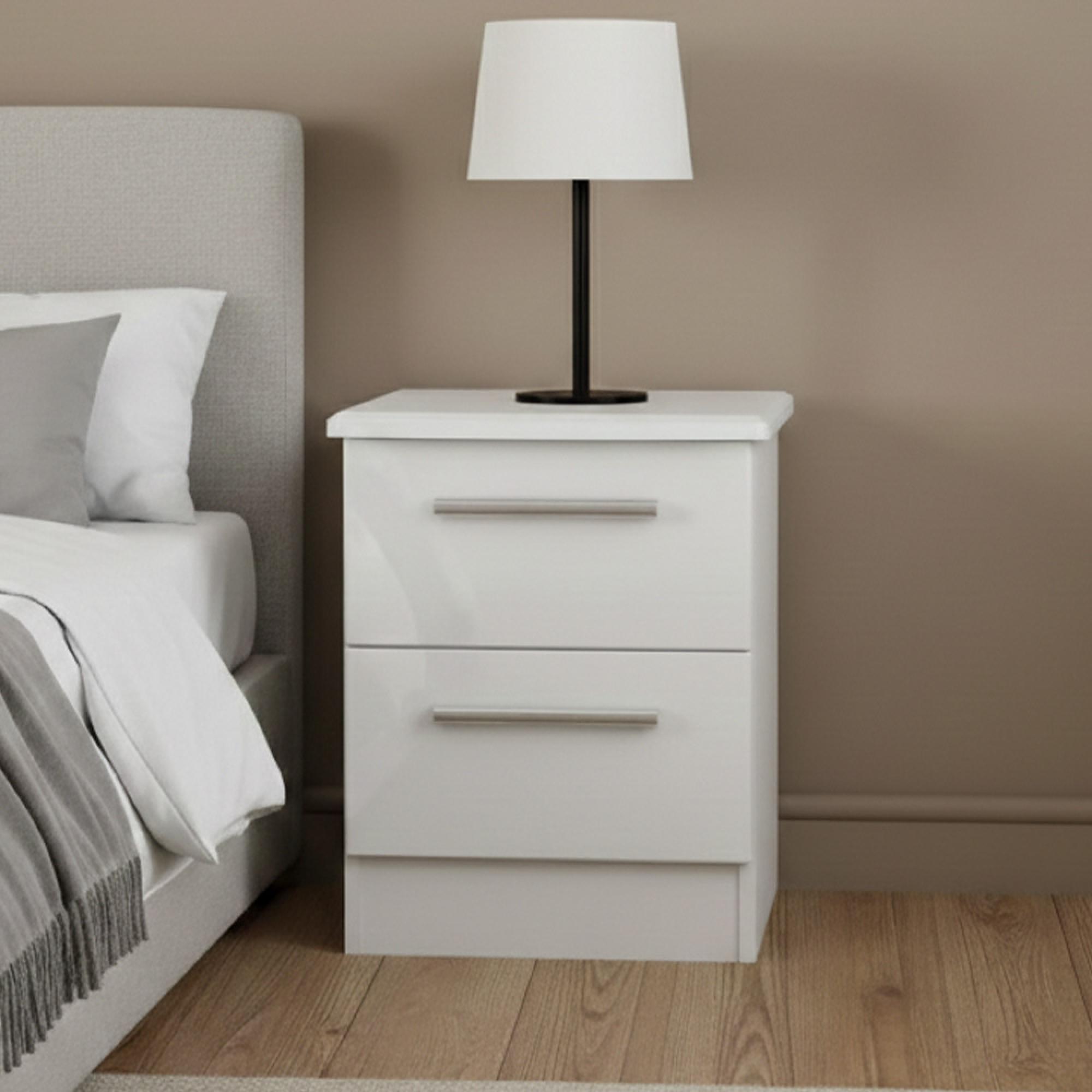 Knightsbridge Bedside Cabinet - 2 Drawer - White Gloss