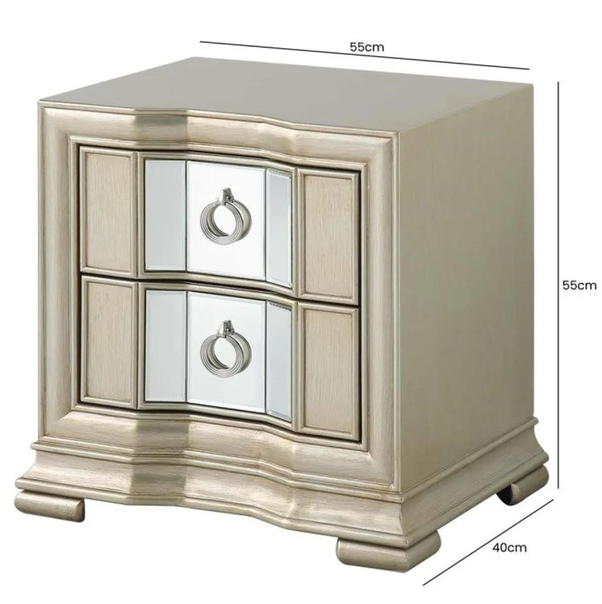 Clearance - Lucca Bedside Cabinet - 2 Drawer - Mirrored - Champagne - A435