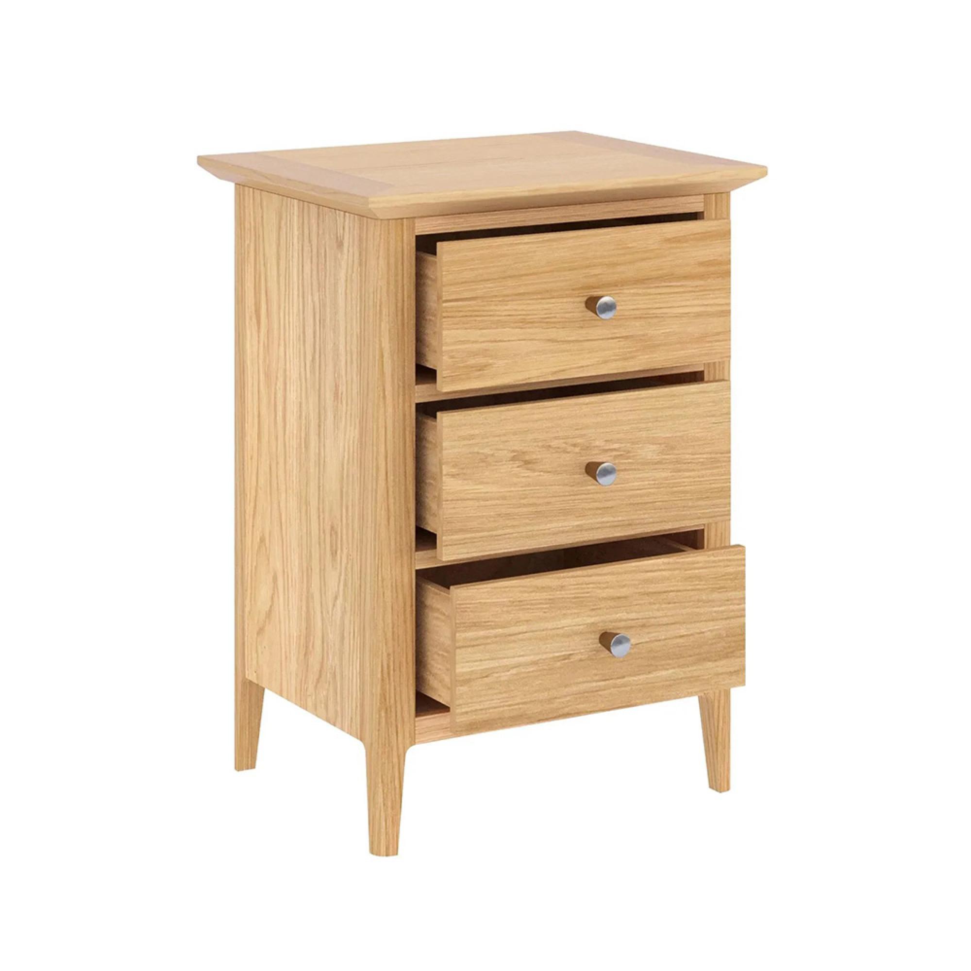 Selene Oak 3 Drawer Bedside Cabinet