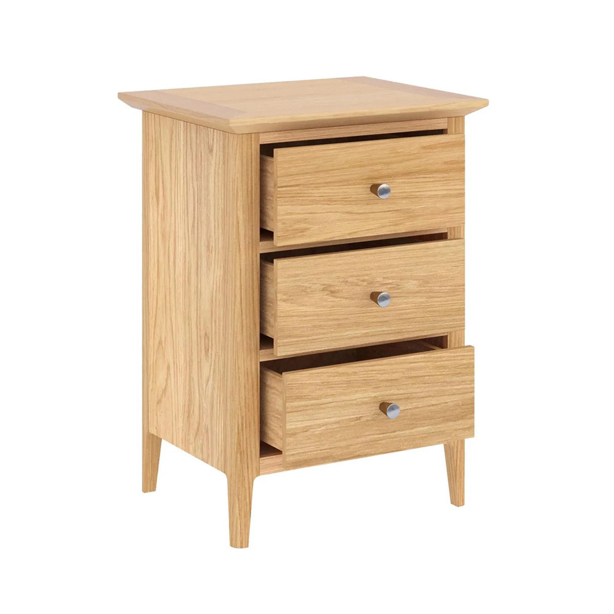 Selene Oak 3 Drawer Narrow Bedside Cabinet