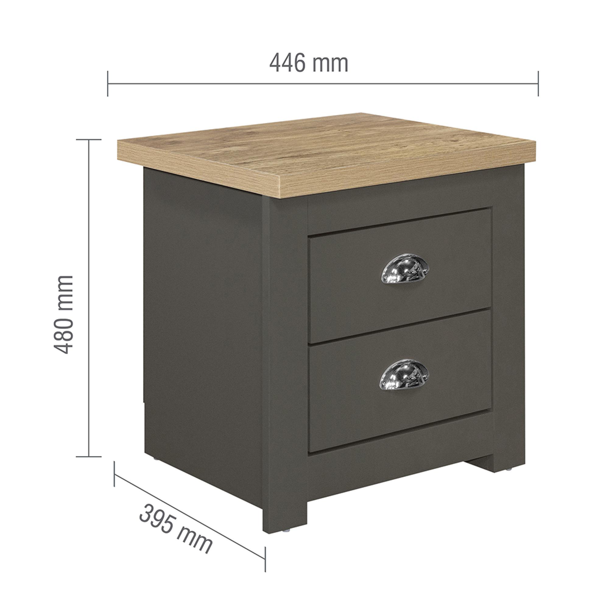 Highgate Bedside Cabinet - 2 Drawer - Dark Grey Painted