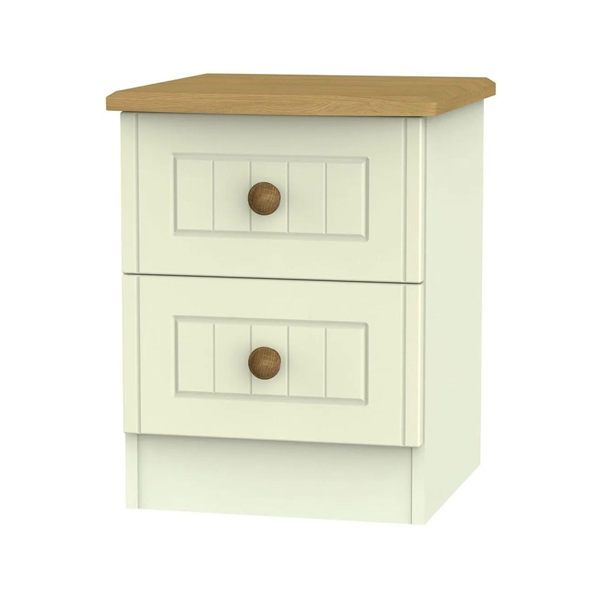 Warwick Bedside Cabinet - 2 Drawer - Cream and Oak