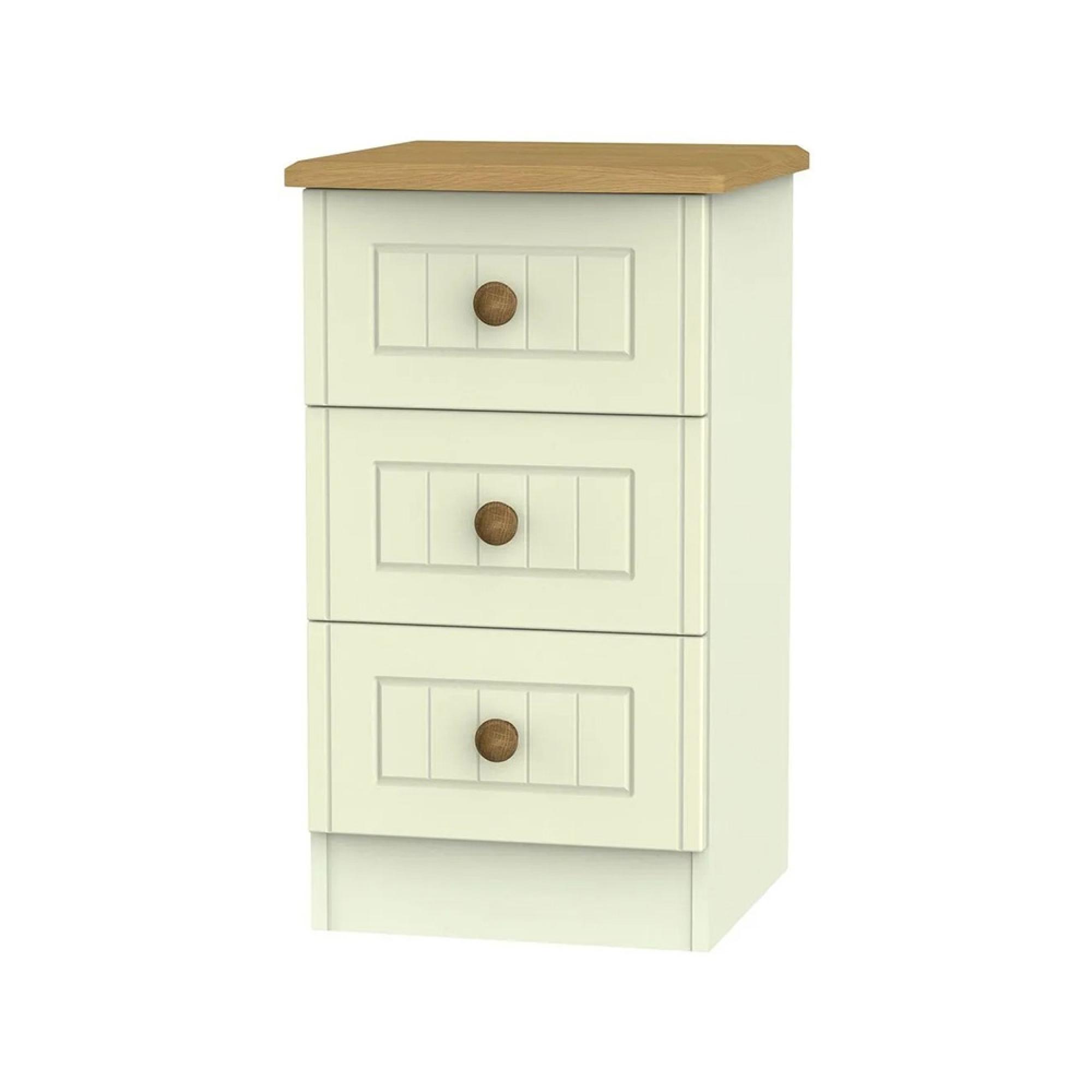 Warwick Bedside Cabinet - 3 Drawer - Cream and Oak