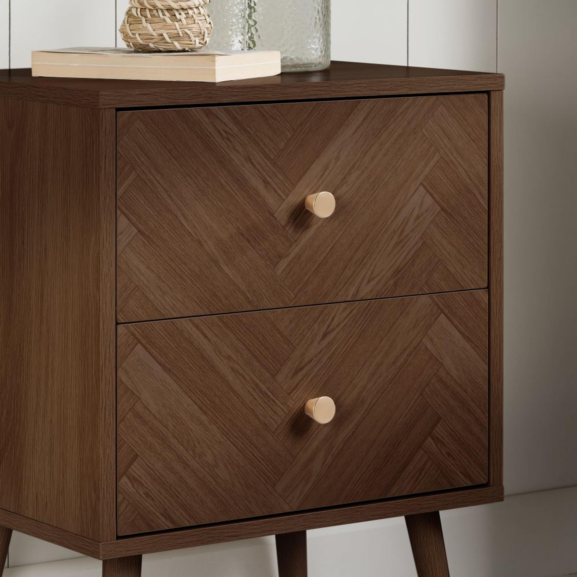 Herringford Bedside Cabinet - 2 Drawer - Walnut