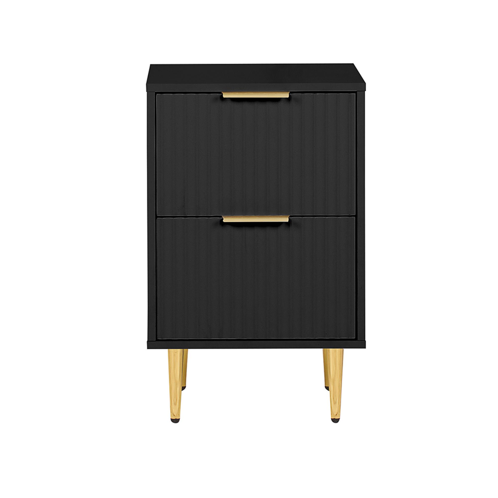 Zara Bedside Table - 2 Drawer - Fluted - Black - Gold Legs
