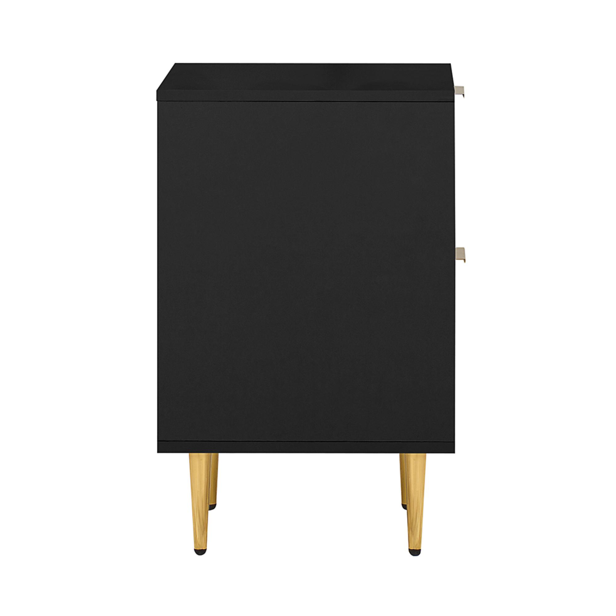 Zara Bedside Table - 2 Drawer - Fluted - Black - Gold Legs