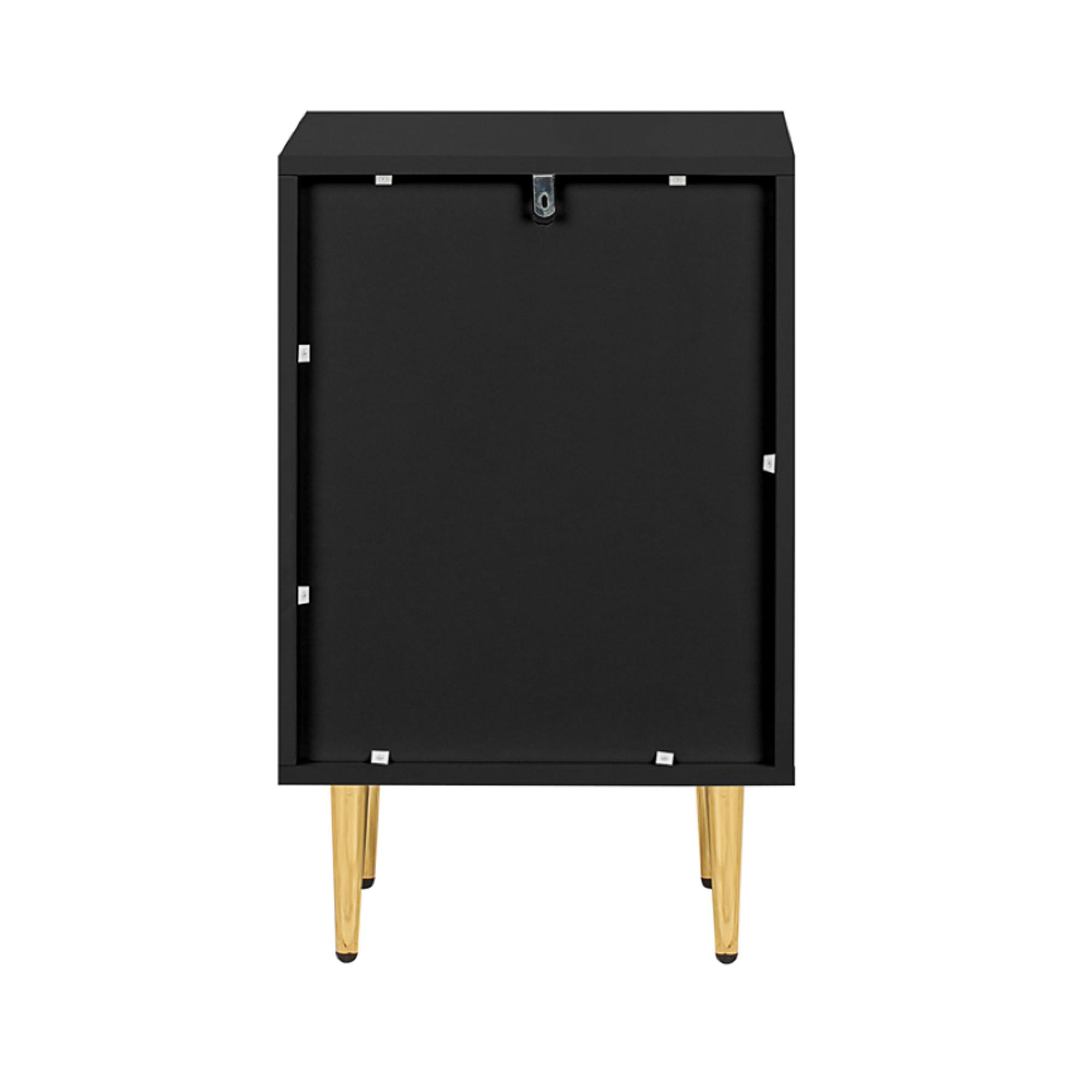 Zara Bedside Table - 2 Drawer - Fluted - Black - Gold Legs