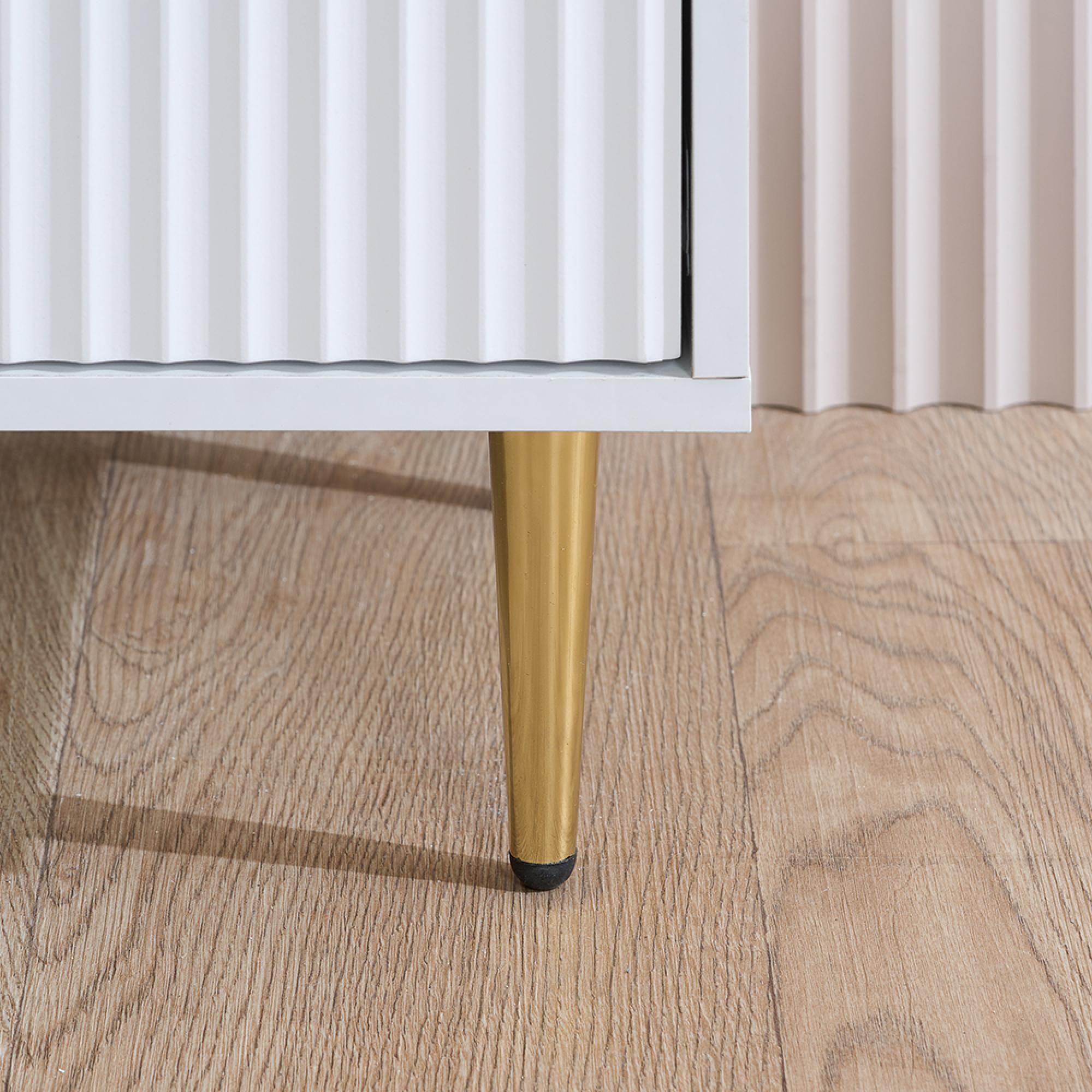 Zara Bedside Table - 2 Drawer - Fluted - White - Gold Legs