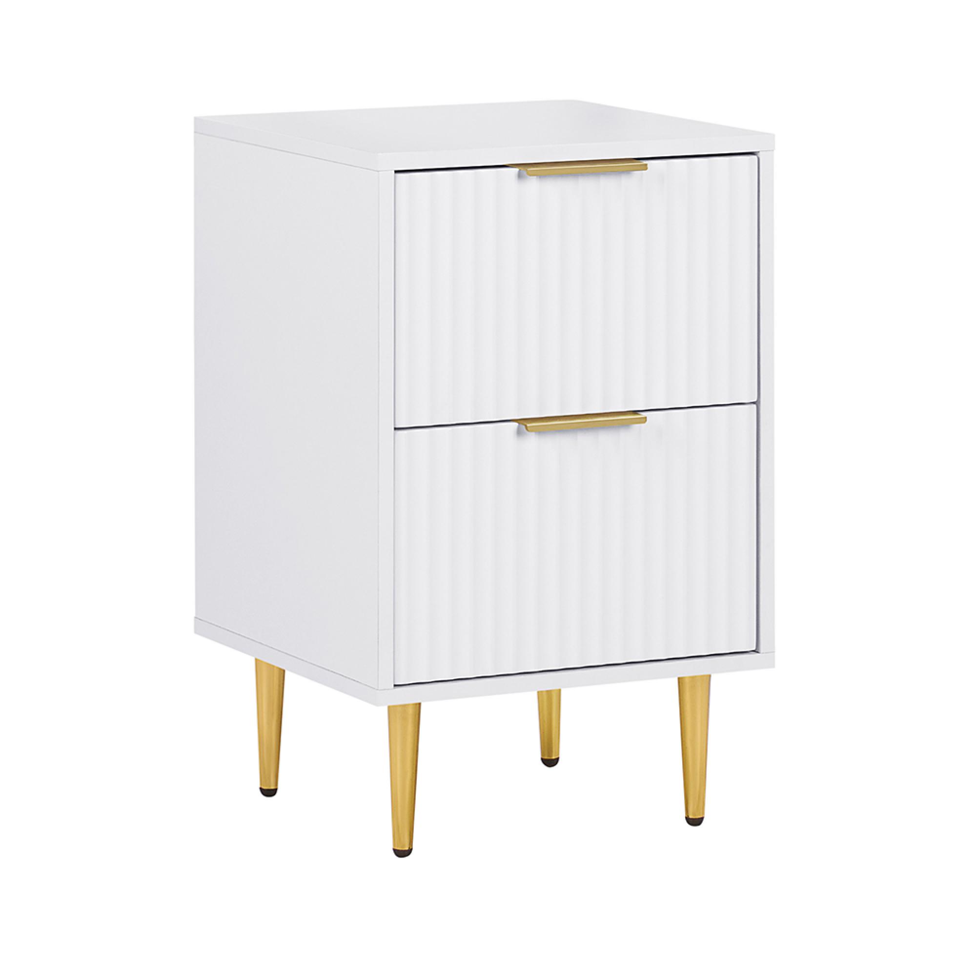 Zara Bedside Table - 2 Drawer - Fluted - White - Gold Legs