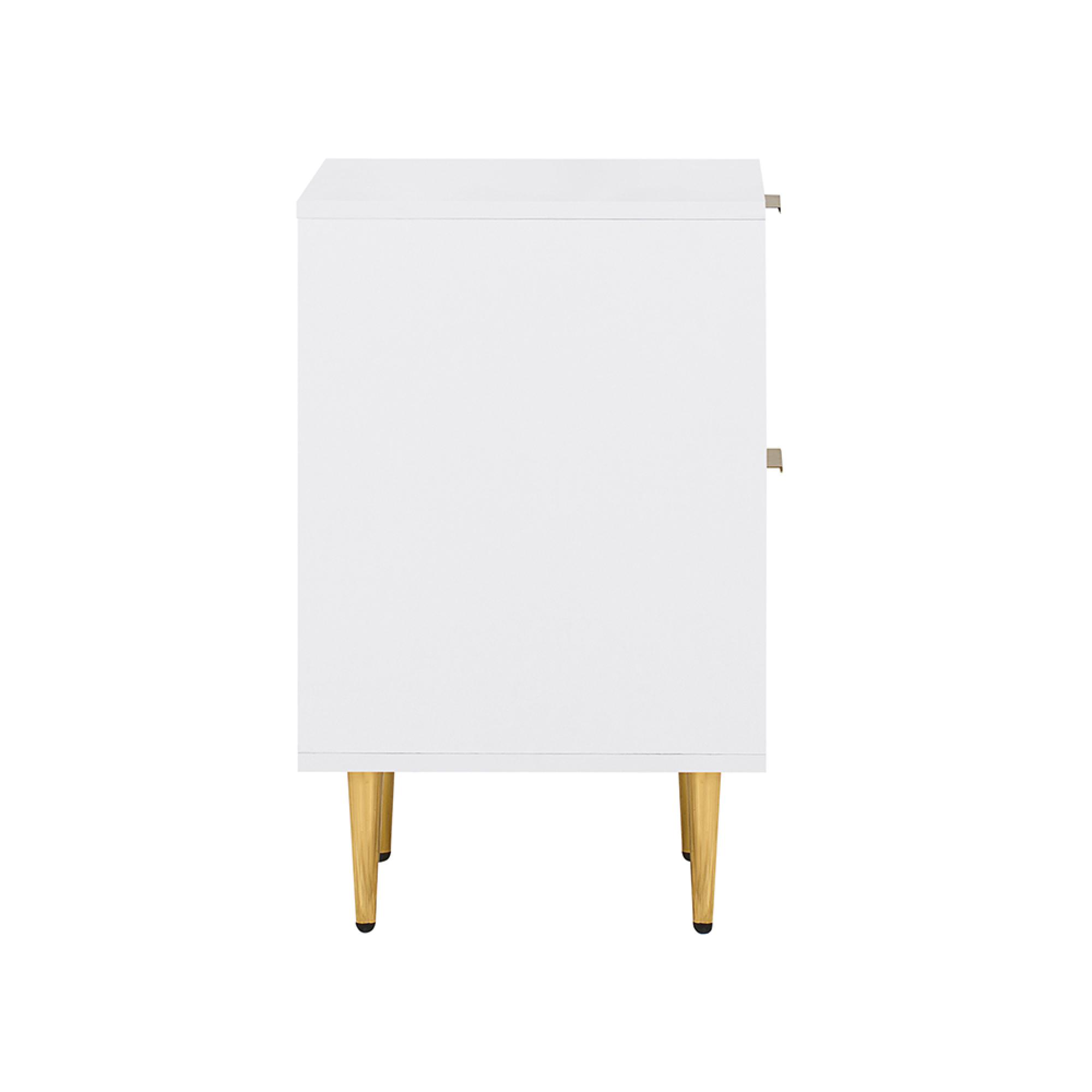 Zara Bedside Table - 2 Drawer - Fluted - White - Gold Legs