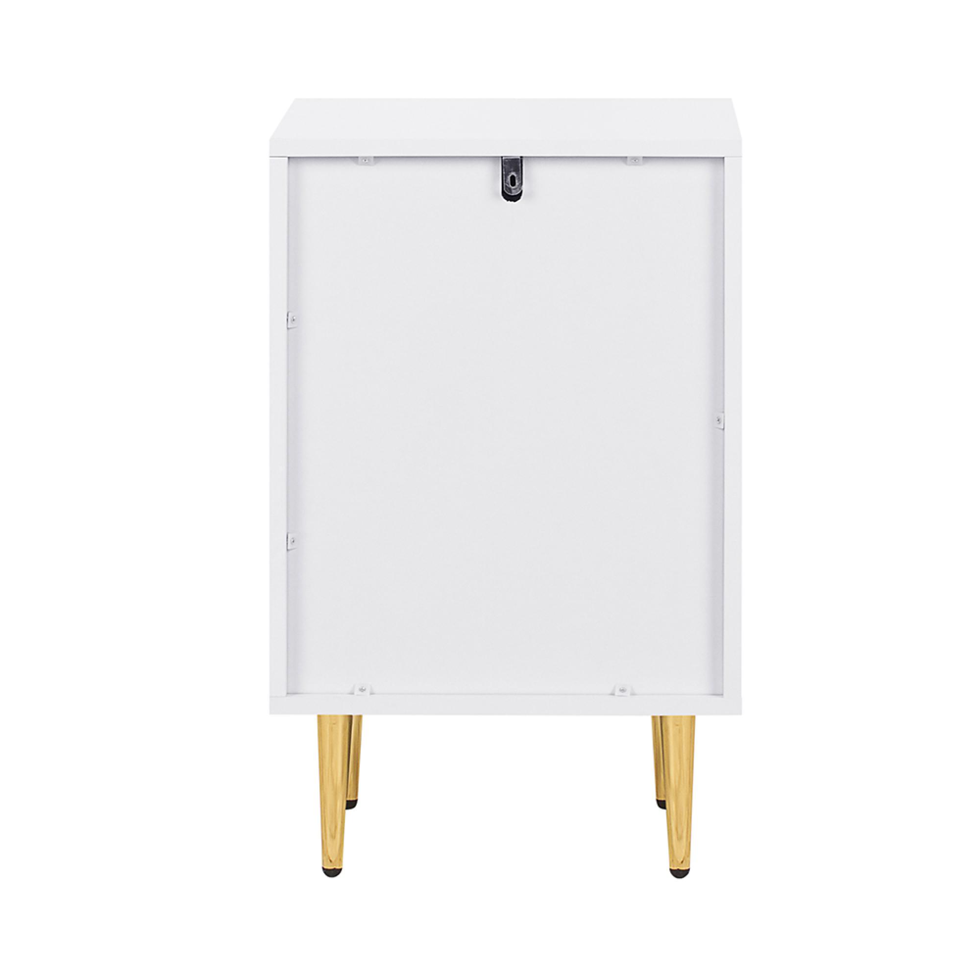 Zara Bedside Table - 2 Drawer - Fluted - White - Gold Legs