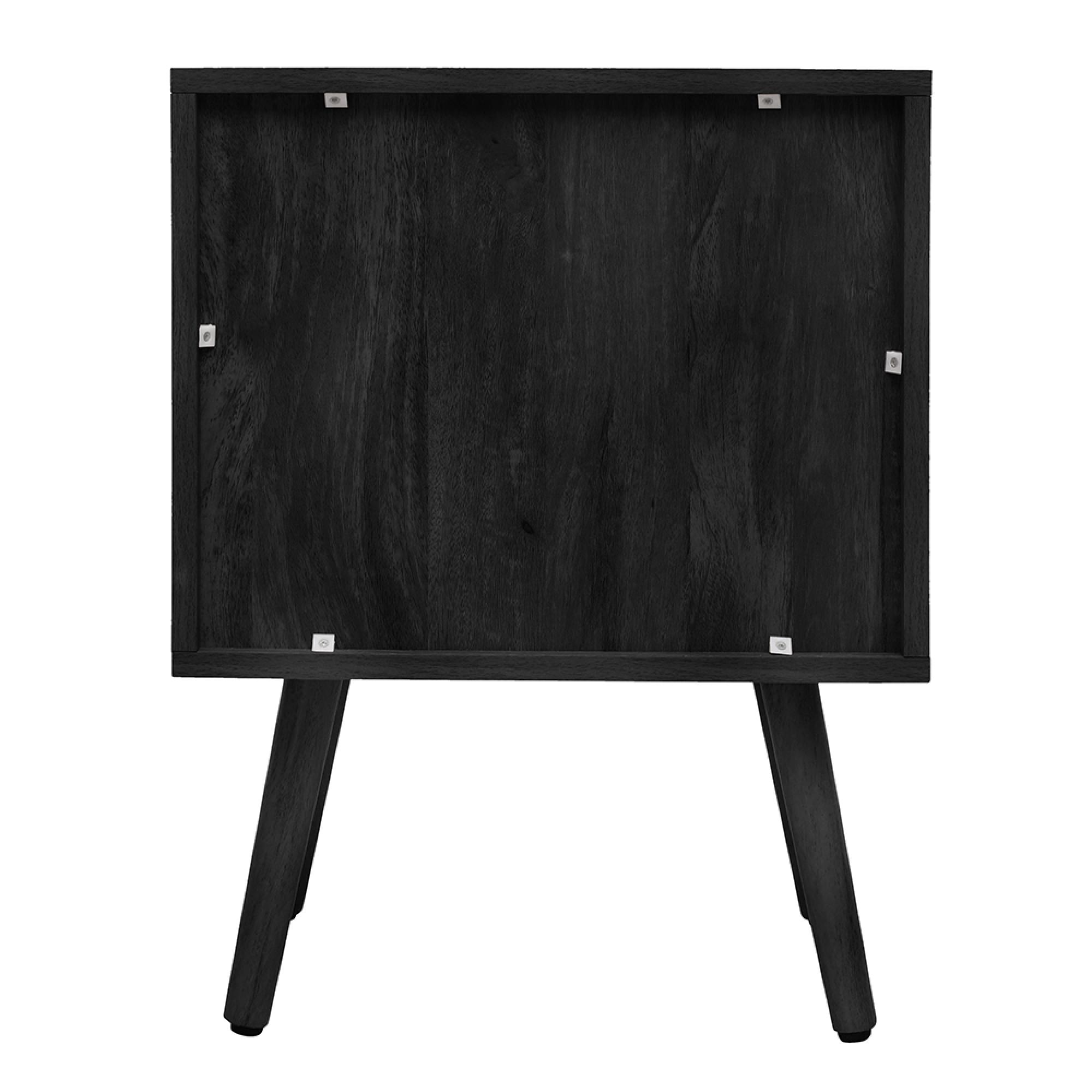 Noah Curved Bedside Table - 2 Drawer - Black and Rattan