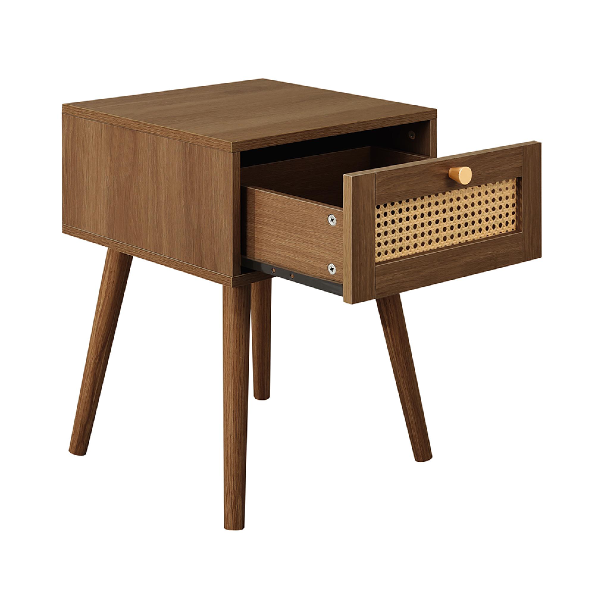 Croxley Bedside Table - 1 Drawer - Walnut and Rattan