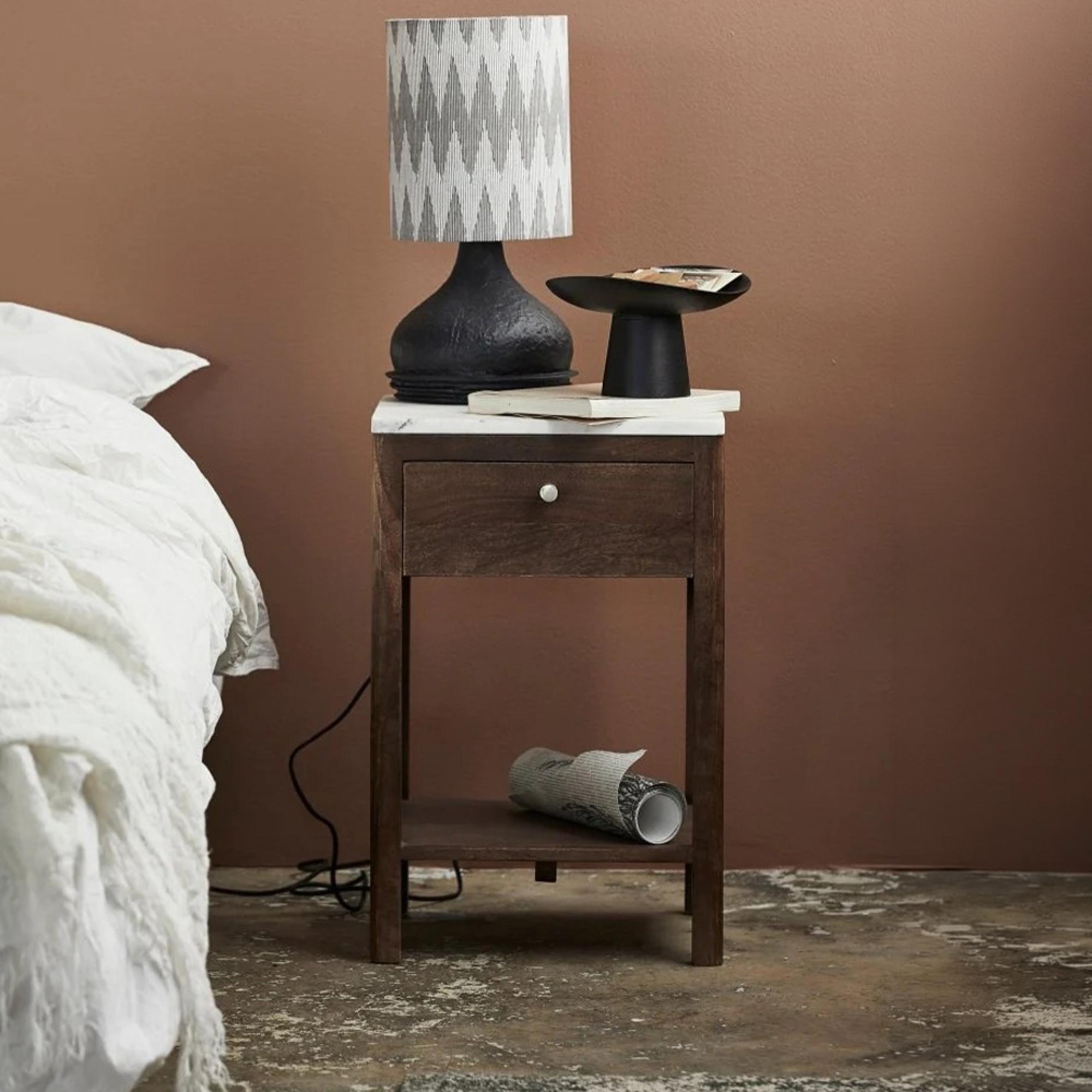 Bille Bedside Table - Mango Wood & Marble Top