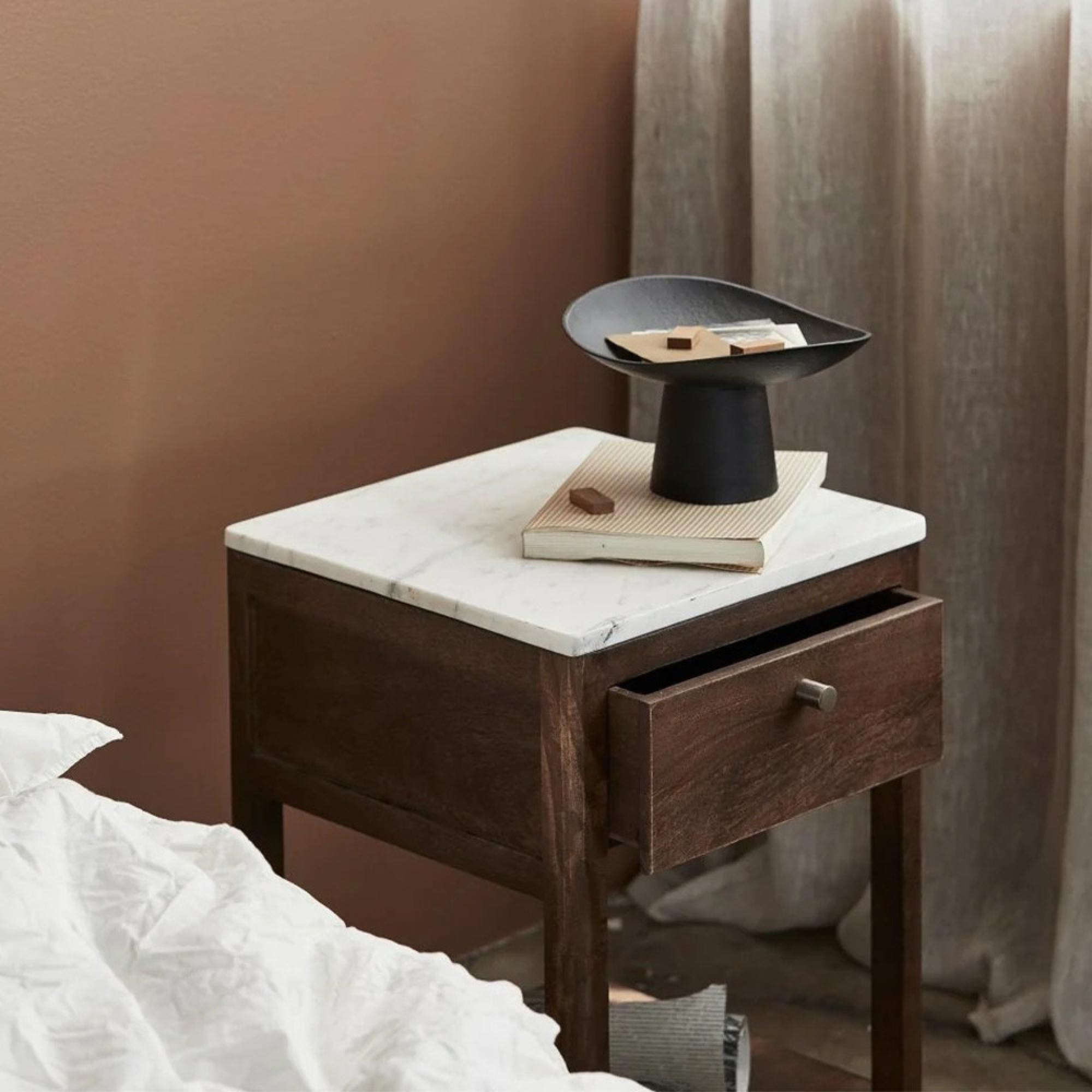 Bille Bedside Table - Mango Wood & Marble Top
