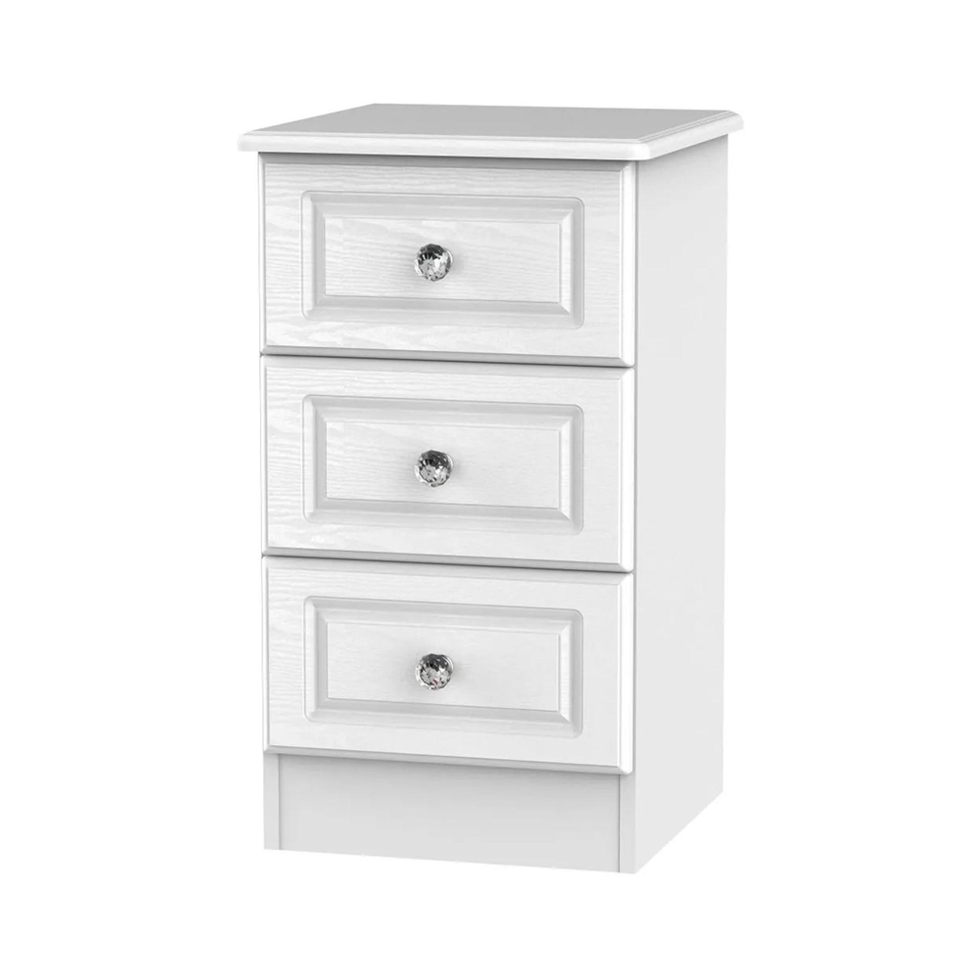 Crystal Bedside Cabinet - 3 Drawer - White