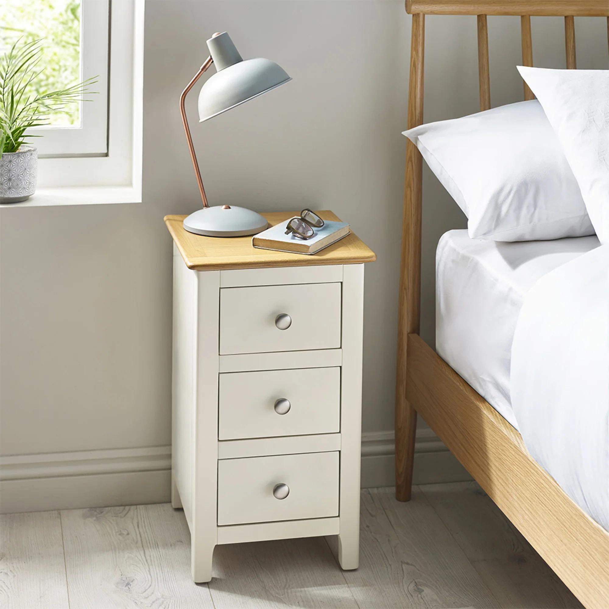 Somerset Compact Bedside Table - 3 Drawer - White and Oak