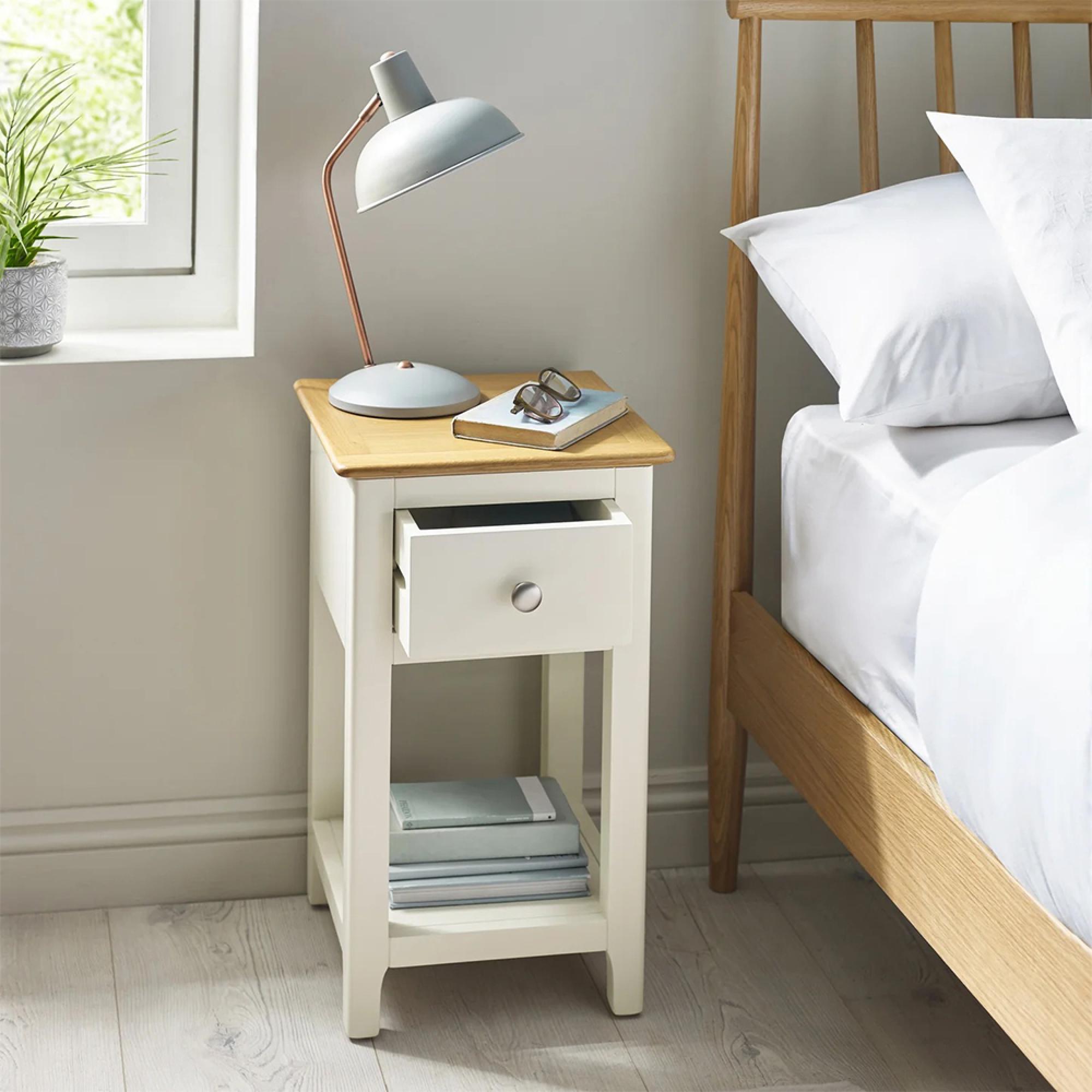 Somerset Compact Bedside Table - 1 Drawer - White and Oak