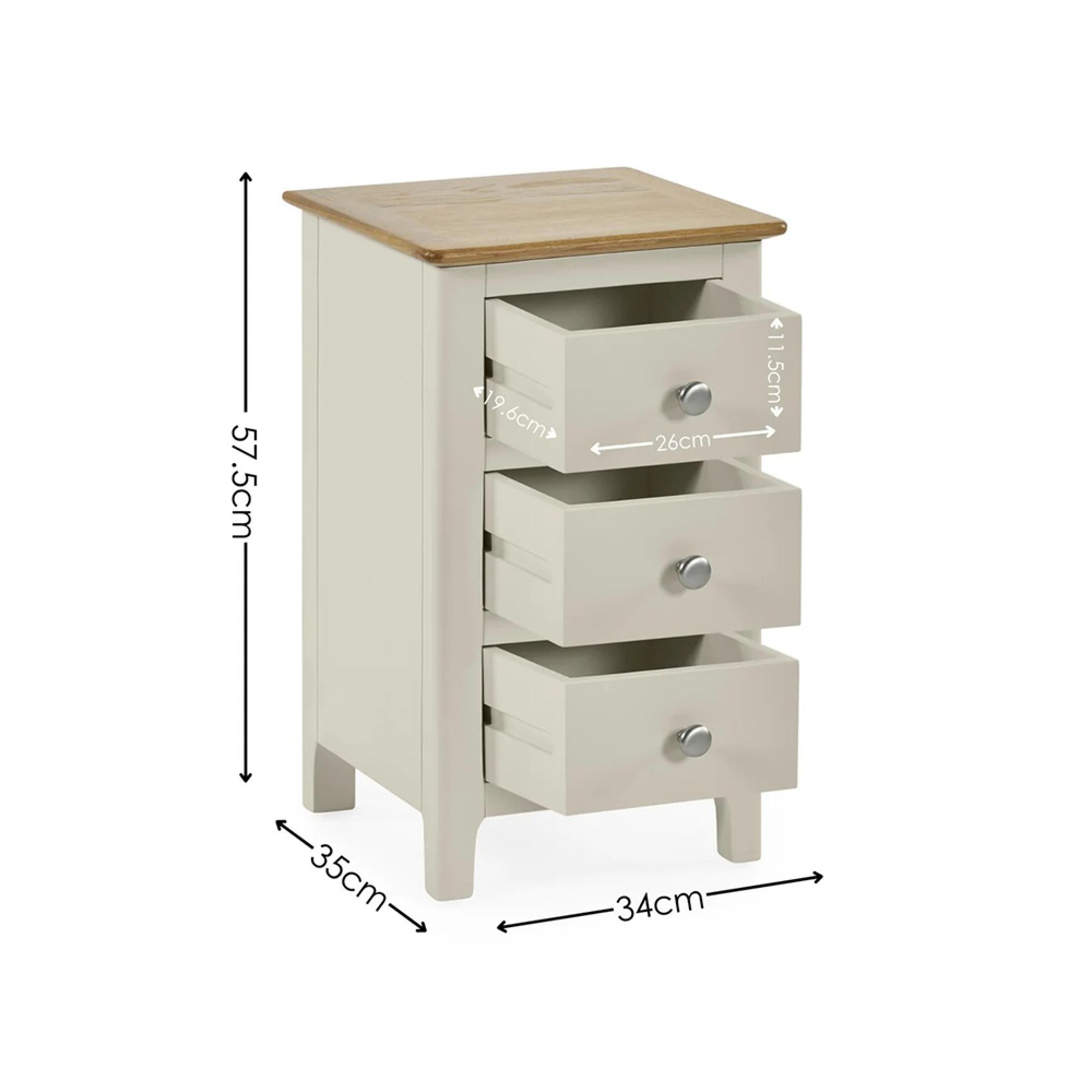 Somerset Compact Bedside Table - 3 Drawer - White and Oak